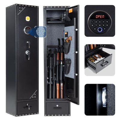 BlackSmith 6 Biometric Gun Safe for Rifles and Pistols 0.1s Quick Access Large Gun Cabinet for Rifles Shotguns Fingerprint Rifle Gun Safe Keypad with Drawer Rifle Racks Ammo Storage