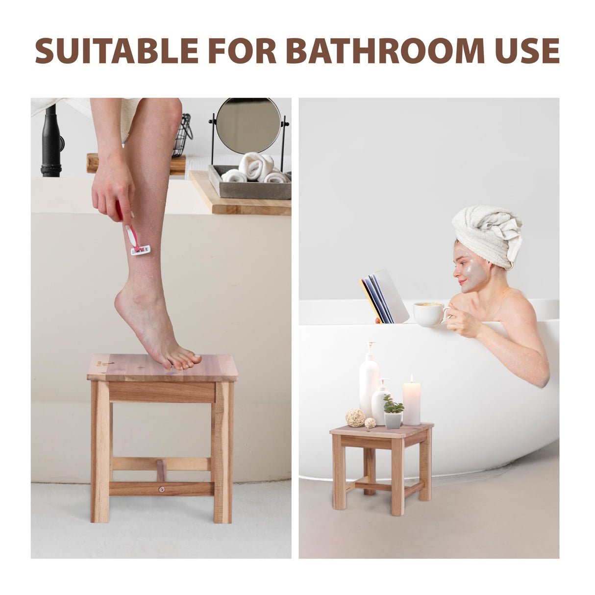 VICTORY RELAX 12 Inch Wooden Step Stool, Small Nature Beach Chair Under Desk, Indoor Acacia Wood Short Footstool for Living Room, Kitchen, Bathroom VICTORY RELAX