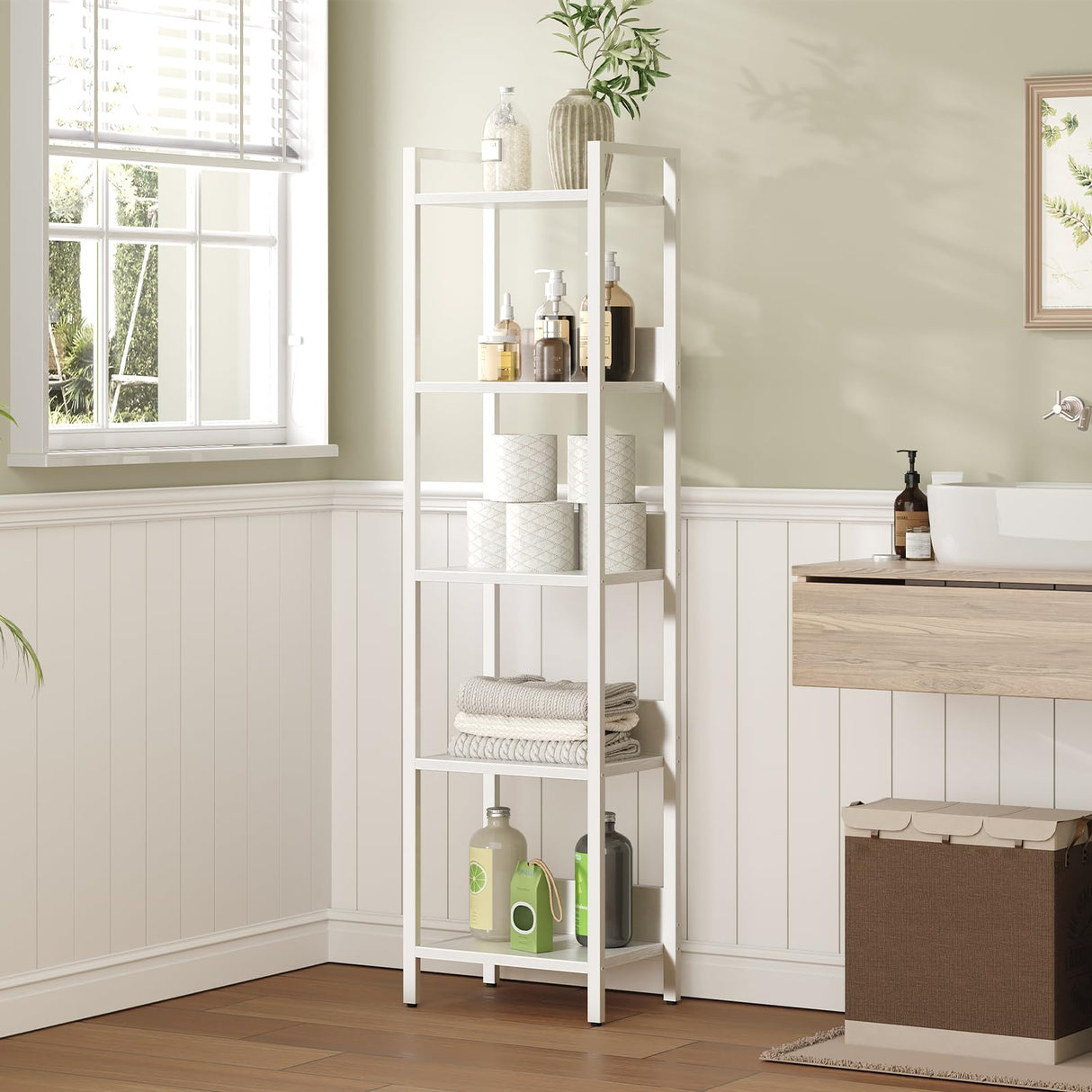 MAHANCRIS 5-Tier Bookshelf, Bookcase, Shelves Organizer for Small Spaces, Storage Shelf Organizer, for Living Room, Bedroom, Study, Balcony, White BKBW5501 MAHANCRIS