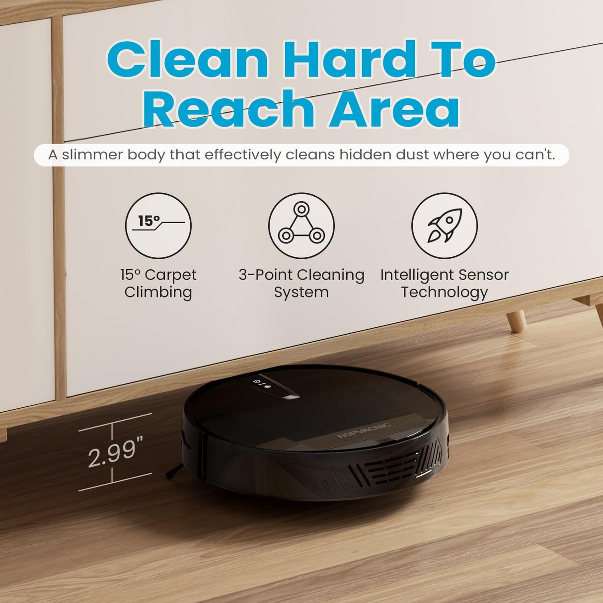 ROPVACNIC Robot Vacuum Cleaner with 3000Pa Cyclone Suction, APP/Voice/Remote Control, Automatic Self-Charging Robotic Vacuum, Scheduled Cleaning, Ideal for Pet Hair, Hard Floor, Low Carpet ROPVACNIC