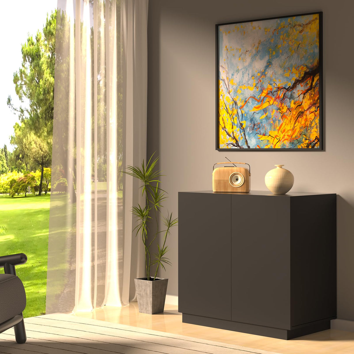 Amunrbrek Litter Box Enclosure, Large Litter Box Furniture, Modern Cat Litter Box Enclosure Furniture with Storage, Side Cabinet (Black) amunrbrek