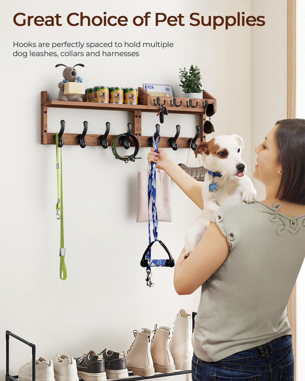 Tatub 29" Coat Rack Wall Mount with Shelf, 4 in 1 Entryway Key Holder with 7 Coat Hooks 4 Key Hangers Mail Organizer, Wood Wall Shelf for Living Room, Bedroom, Bathroom Tatub