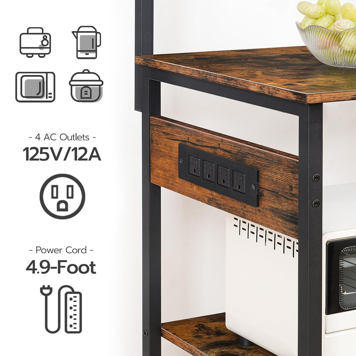 HOOBRO Multifunctional 6-Tier Bakers Rack with Power Outlets and Hooks for Kitchen and Living Room HOOBRO