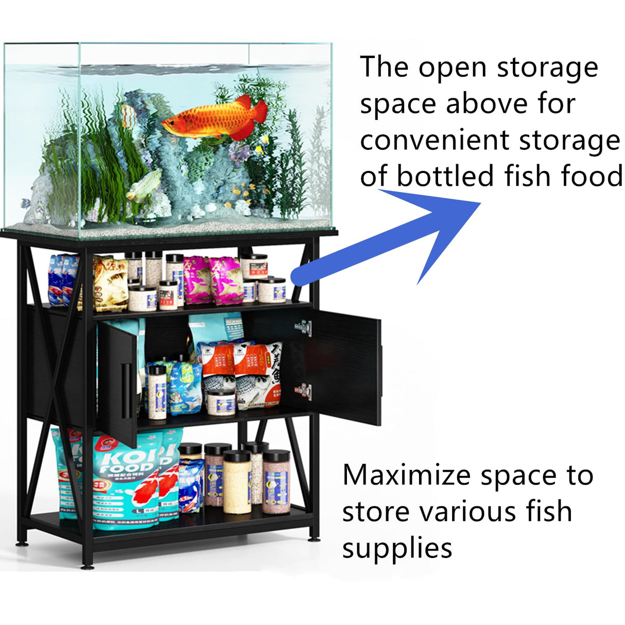 URFORESTIC 20-29 Gallon Fish Tank Stand Aquarium Stand,Metal Frame with Wooden Cabinet Storage,X-Shape 500LBS Capacity URFORESTIC
