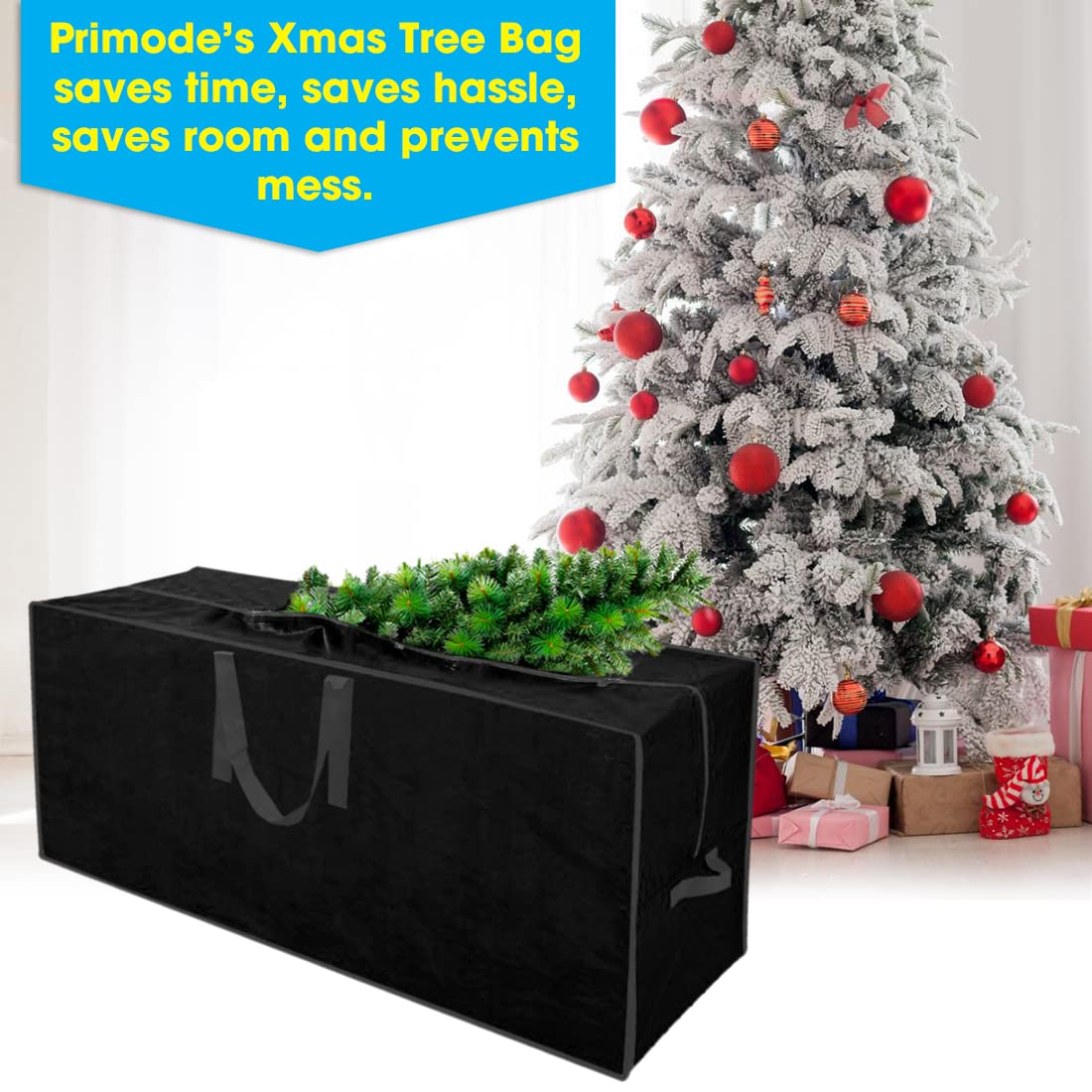 Primode Christmas Tree Storage Bag | Fits Up to 9 Ft. Tall Disassembled Tree I 65"x15"x30" Holiday Tree Storage Case | Protective Zippered Artificial Xmas Tree Bag (9ft, Black) Primode