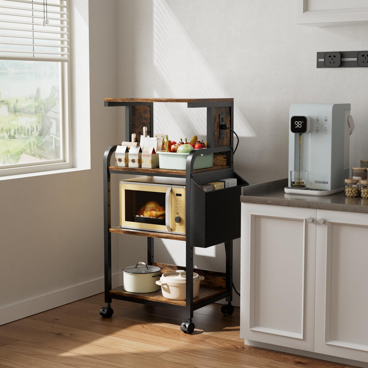 WTINAPIG Tall Printer Stand with Storage Adjustable Shelf and Bag, 4-Tier Large Printer Table with Charging Station for Home Office, Printer Cart with Wheels for 3D Printer Shredder Scanner Fax WTINAPIG