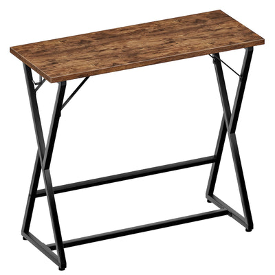 HOOBRO 39.4 Inch Bar Table, Counter Height Rectangular Bar Table, Pub Dining Table, Metal Frame with Footrest and 2 Hooks, for Narrow Space, Bistro and Living Room, Rustic Brown and Black BF67BT01