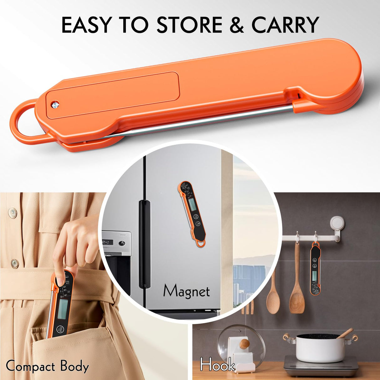 CaloriMastery Meat Thermometer Digital with Backlight, Calibration & Hold Function, IP65 Waterproof Food Thermometer for Cooking, Outdoor Grilling, Candy Making CaloriMastery