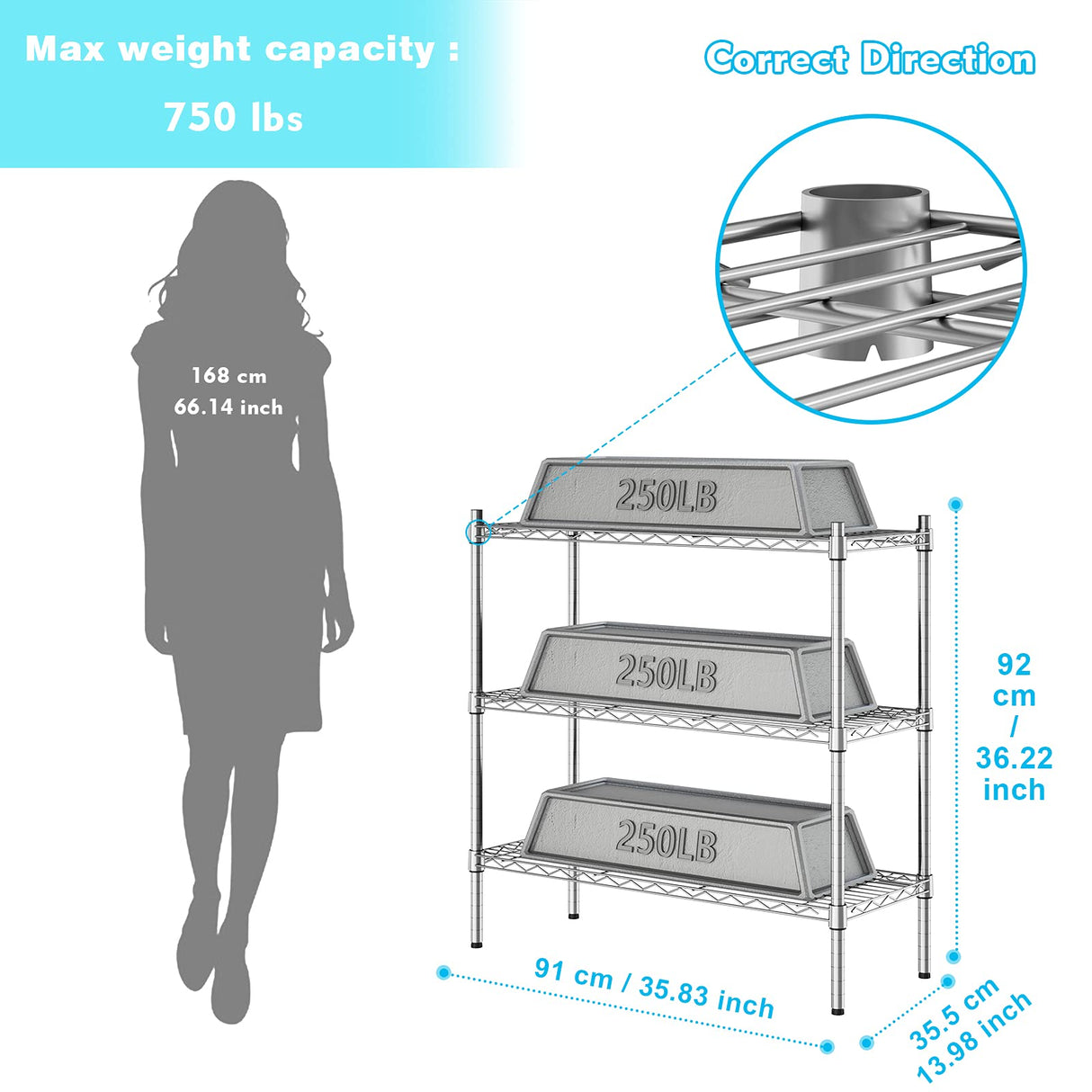 Auslar 3-Shelf Storage Wire Shelves Heavy Duty 3 Tiers Standing Shelving Units Adjustable Metal Organizer Wire Rack, Chrome Auslar