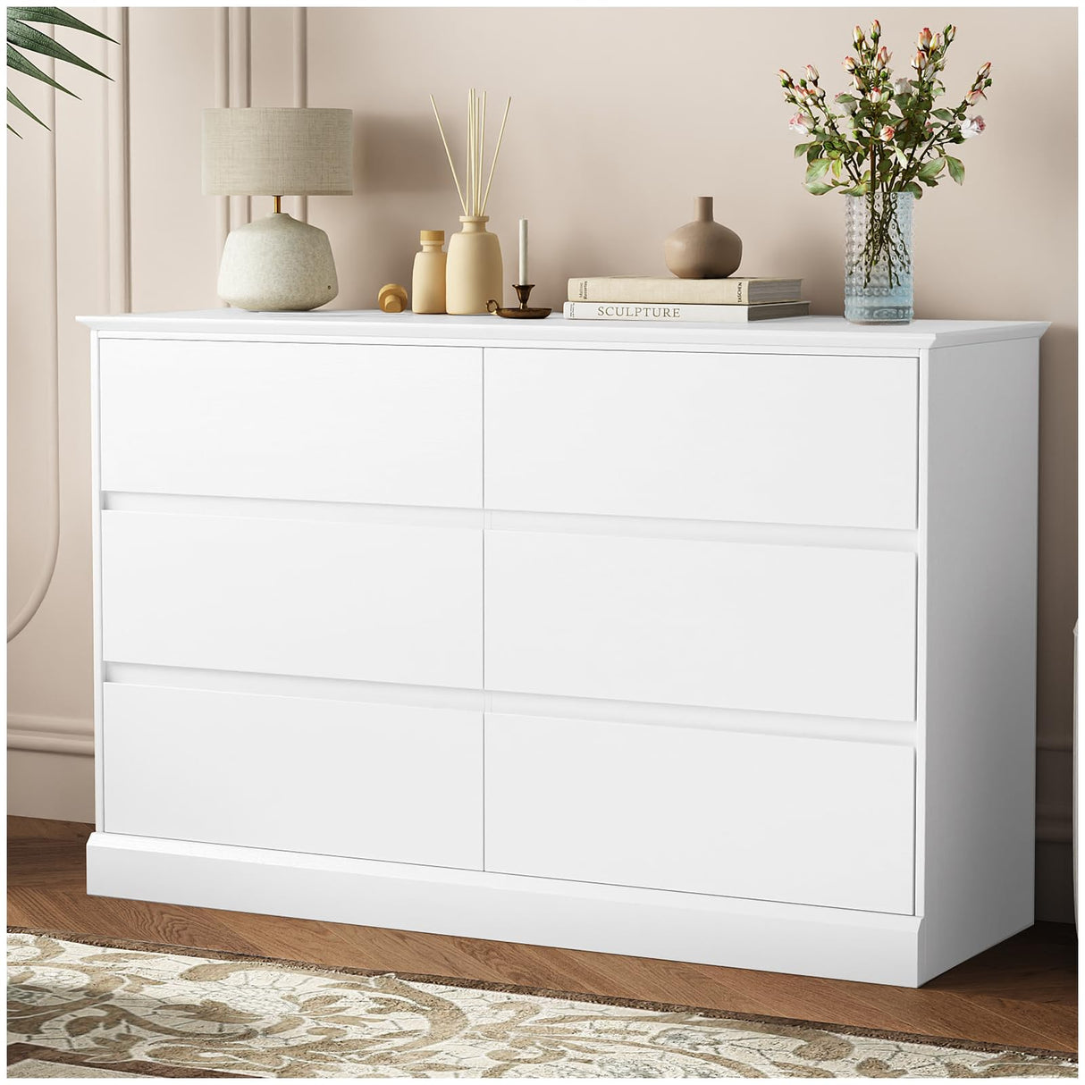 Seeday White Dresser, 6 Drawer Dressers for Bedroom, Modern Wooden Closet Dresser for Living Room, Entryway, or Hallway, White Seeday
