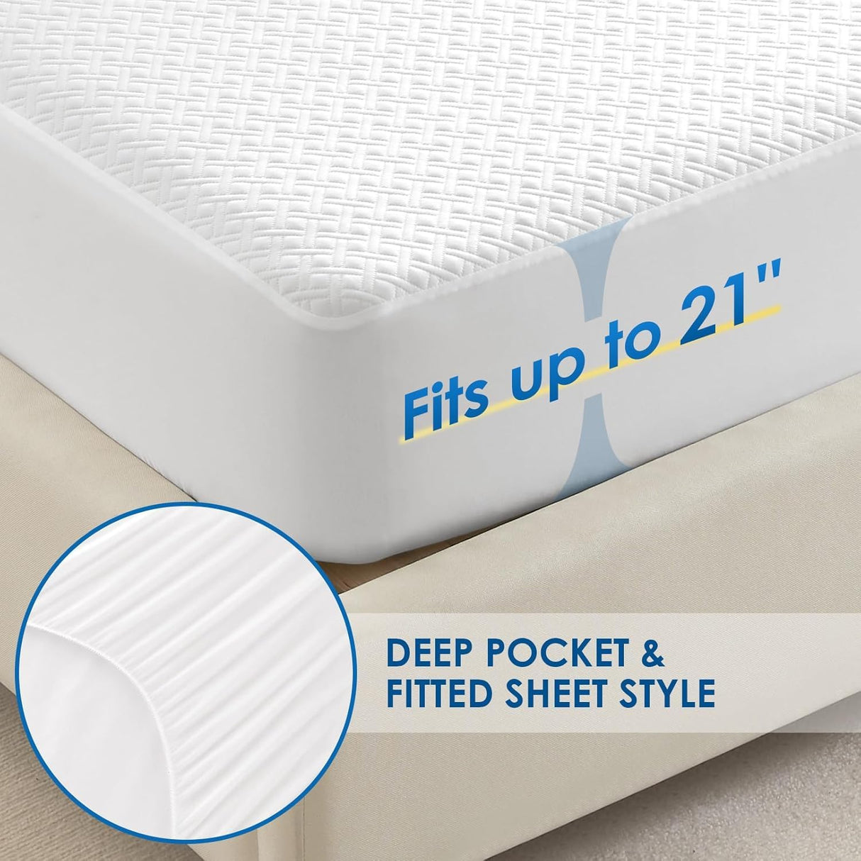 Cozymaker Queen Size 100% Waterproof Mattress Protector, Cooling Mattress Cover Fitted 8-21" Deep Pocket, 3D Air Fabric Soft Breathable Bed Mattress Pad Cover Noiseless Washable Cozymaker
