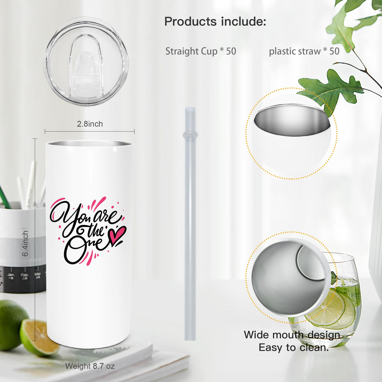 AGH 15OZ 25Pack Blanks Sublimation Straight Skinny Tumblers with Lids and Straws, Reusable Stainless Steel Insulated Water Bottle, Double Wall Vacuum Sublimation Travel Mug Cup For Coffee And Juice AGH