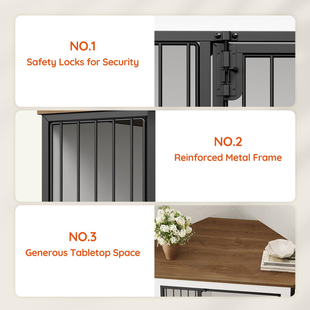 HOOBRO Corner Dog Crate Furniture, Decorative Dog Kennel End Table, Farmhouse Dog Crate TV Stand for Small and Medium Dogs, Walnut, White and Black BWH90GW03 HOOBRO