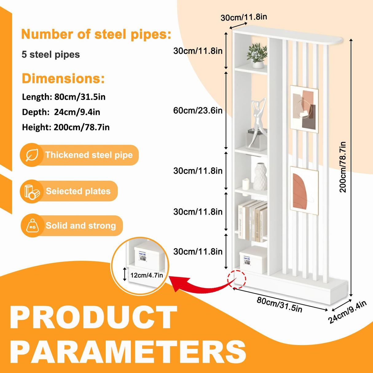 Wall Room Divider, Freestanding Wood Room Divider Shelf with Shelves, Divider Screen Separator Screen with Storage, Wall Divider for Room Separation, for Home Office Decorative(White,39.4IN) UKETO