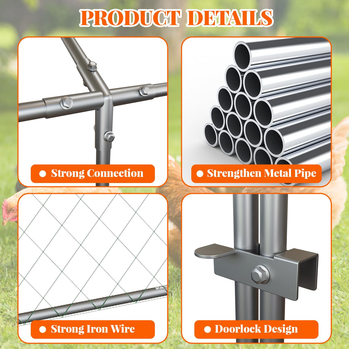 Large Metal Chicken Coop, 120" x 40" x 40" Chicken Run with Cover, Outdoor Walk in Poultry Cage, Metal Chicken Coop for Yard Farm Duck Rabbit Hen, Silver Hipicute