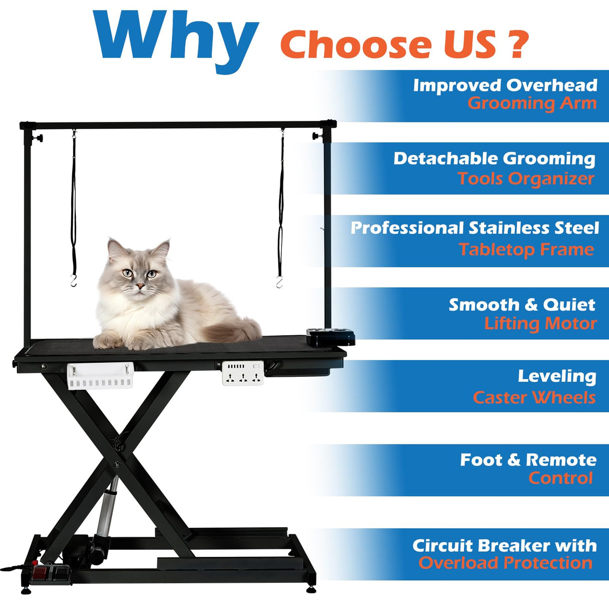 Professional Electric Dog Grooming Table Heavy Duty Pet Grooming Table Height Adjustable w/Leveling Wheels, Dog Grooming Arm, Anti Slip Tabletop &Tool Organizer, Dog Grooming Station 50" Black GarveeLife