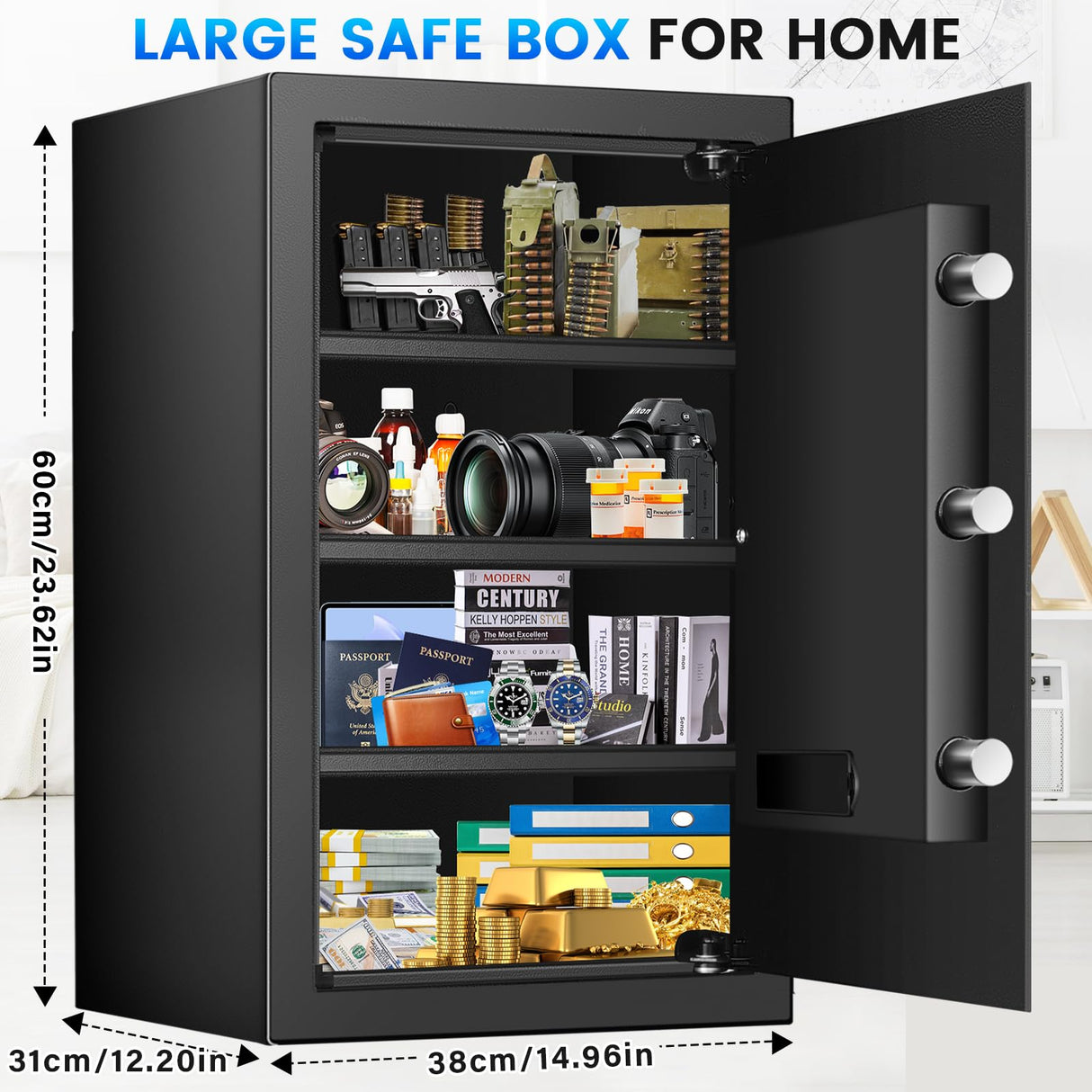 5.0 Cuft Fireproof Safe for Home Use, Digital Home Safes with Programmable Keypad, Spare Keys and Alarm System, Security Safes Box Fireproof Waterproof, Anti-Theft Fire Safe Box for Home Office Bukumo