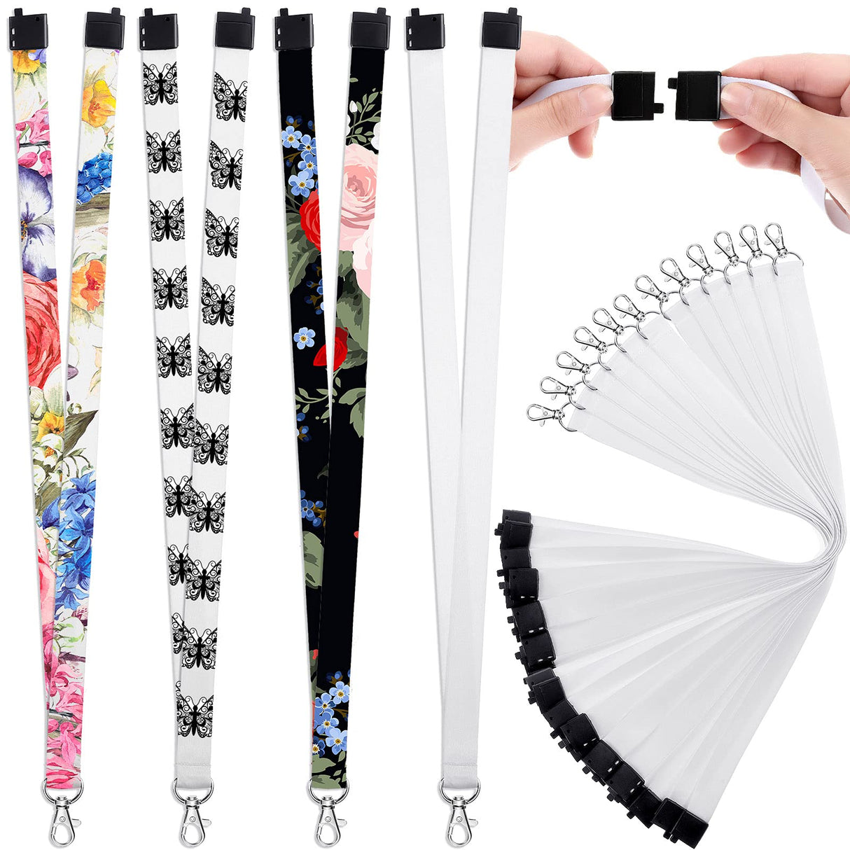 Shihanee 40 Pcs Sublimation Blank Lanyards White Neck Lanyards Blank DIY Lanyards with Detachable Buckles Heat Transfer Lanyards for Keychain ID Card Name Badge Holder Mobile Phone Shihanee