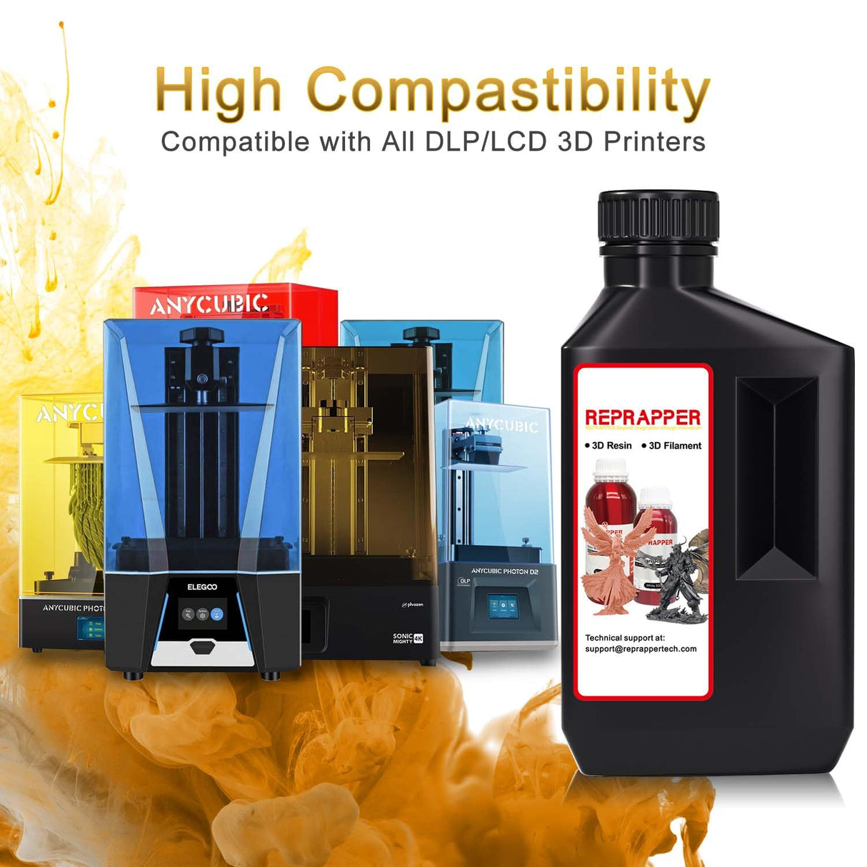 RepRapper Brass MetalShift 3D Printer Resin 405nm Fast UV-Curing Standard Photopolymer 3D Printing Resin with Metallic Shine for LCD Printer, Gilded Glow 1000g RepRapper