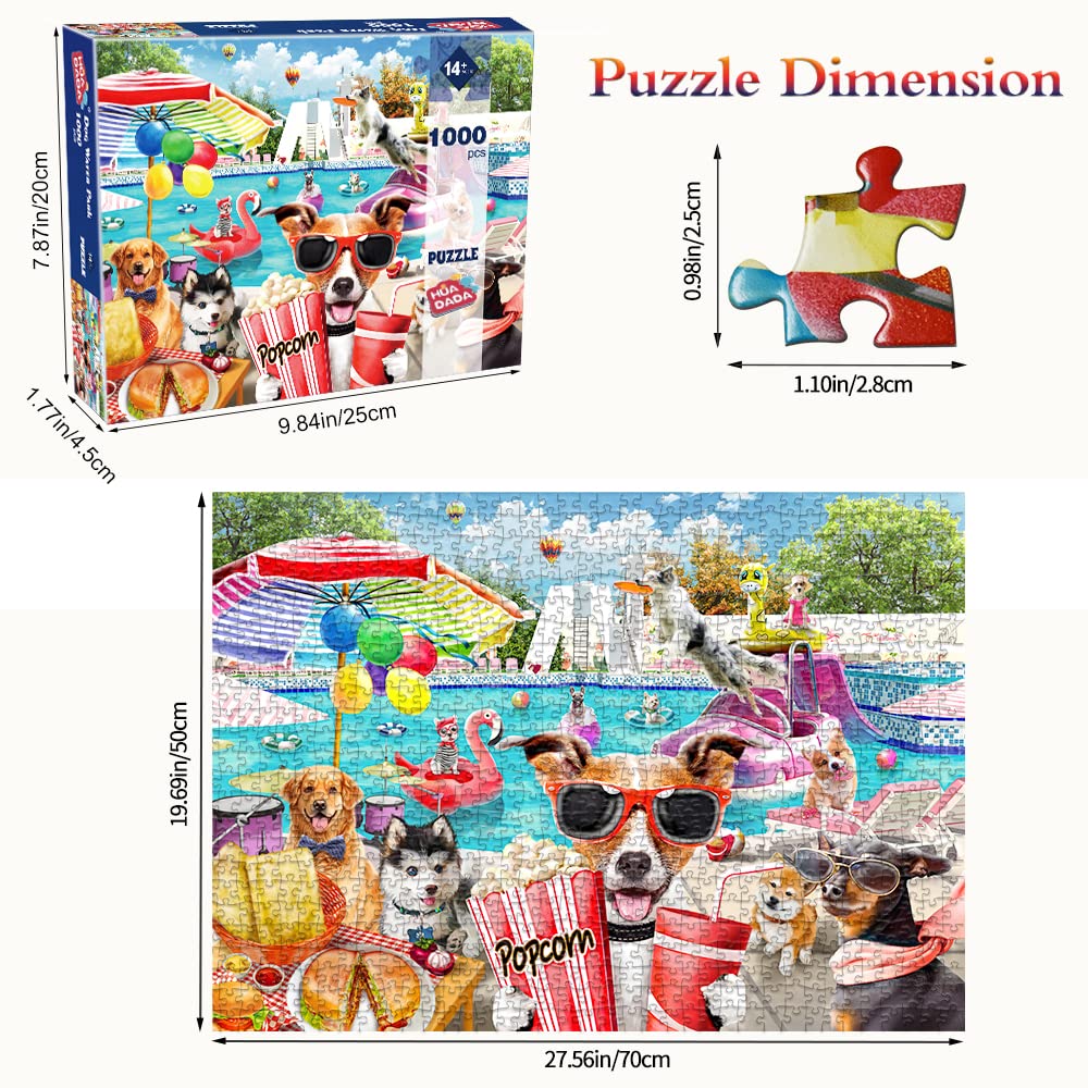 HUADADA Jigsaw Puzzles for Adults 1000 Pieces, Dogs Pool Party Interlock Perfectly No Dust, Home Decors Family Challenge Toys for Men Women Elders Seniors (27.5"x19.6"), 1:1 Poster HUADADA