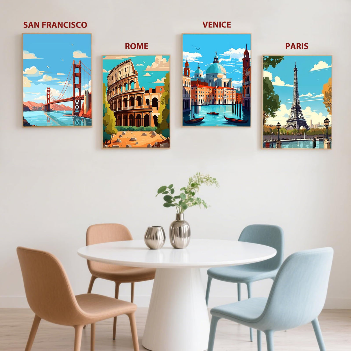 xcemhil 4 Pack Paint by Number for Adults Canvas with Wooden Frame, Paint by Number Kit for Adults Landscape, Famous City Paint by Numbers with Wooden Easel for Home Wall Art Decor Use 8x12 Inch xcemhil