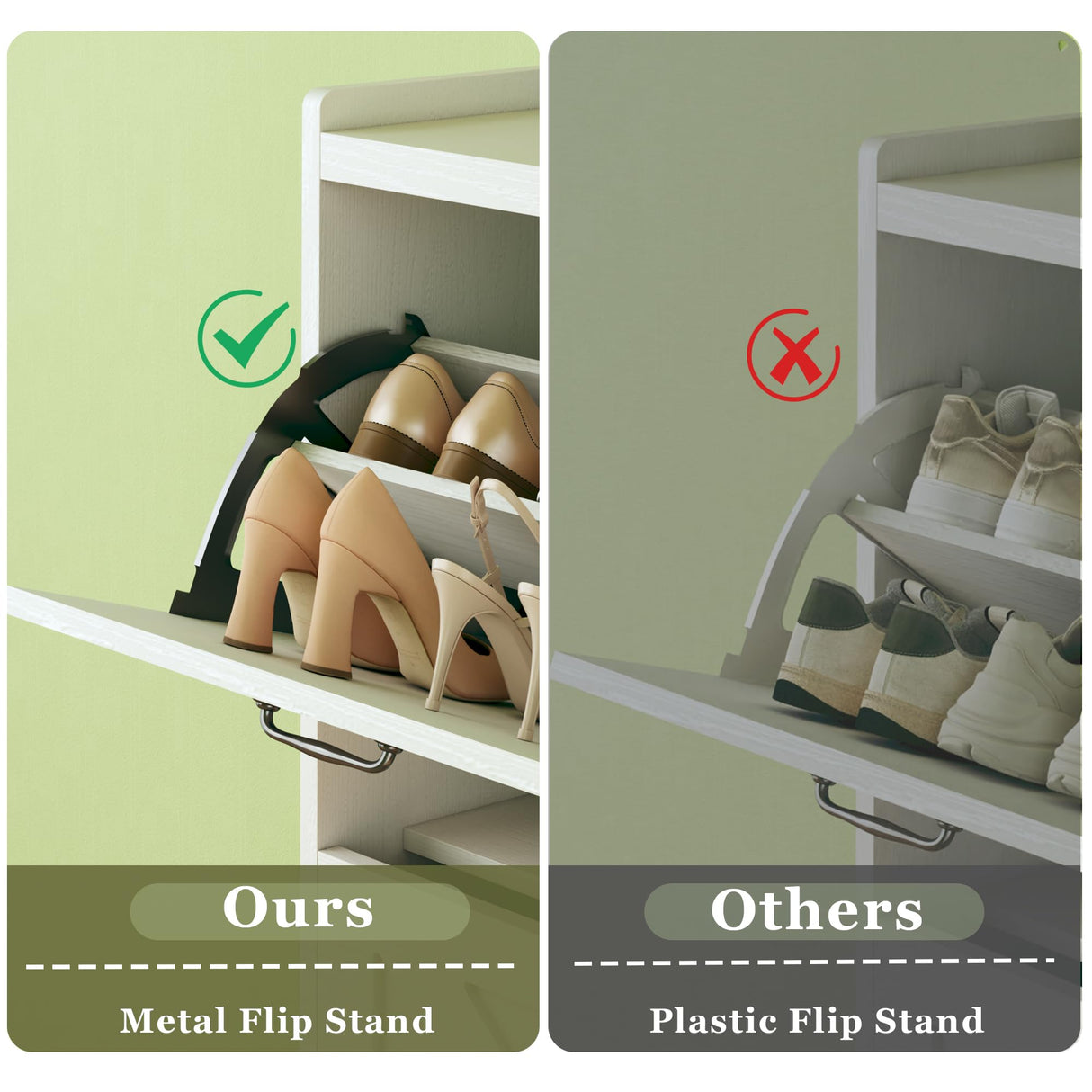 HUAHUU Shoe Cabinet with 4 Flip Drawers, Shoe Storage Cabinet with Mounted Rack & Adjustable Shelves, Shoe Cabinets Storage for Entryway, Hallway, Narrow Shoe Cabinet with Metal Legs, White HUAHUU