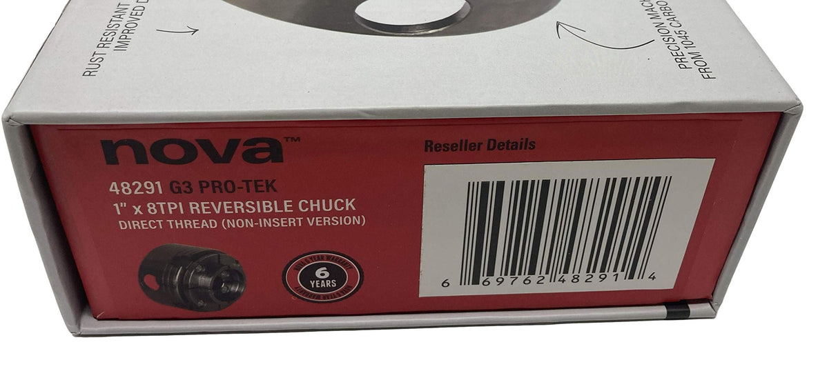NOVA 48291 PREMIER PRO-TEK G3 Wood Lathe Chuck with 2" PRO-TEK Jaws, Woodworm screw, & Dlx. Storage Box, Direct Thread Version 1"x 8 TPI Only (Does Not Use Inserts) Nova