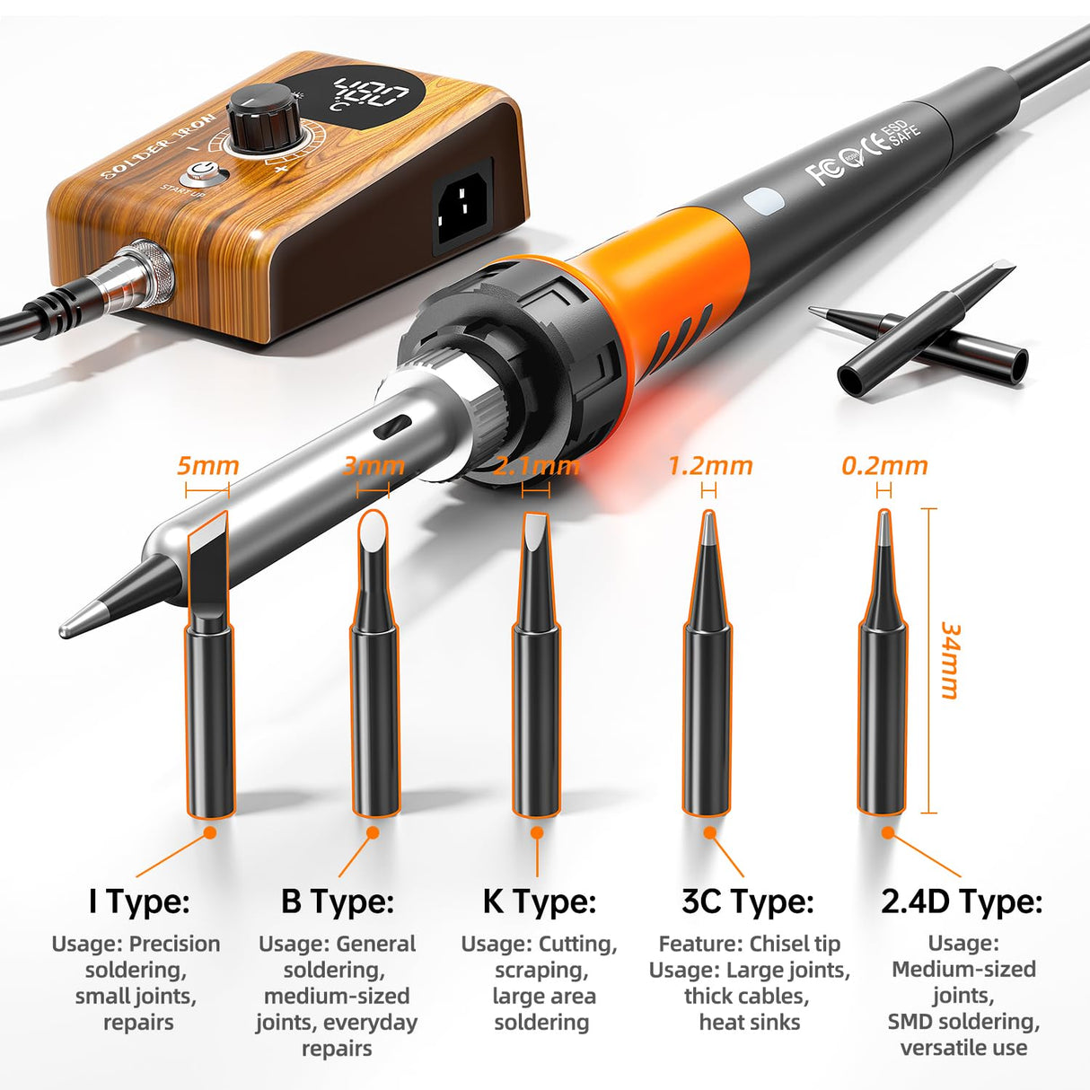 90W Digital display soldering station, stable knob control, independent switch power supply, tin wire, tin absorber, anti-static tweezers, 5 soldering iron tips, handle fixed bracket MEAKEST
