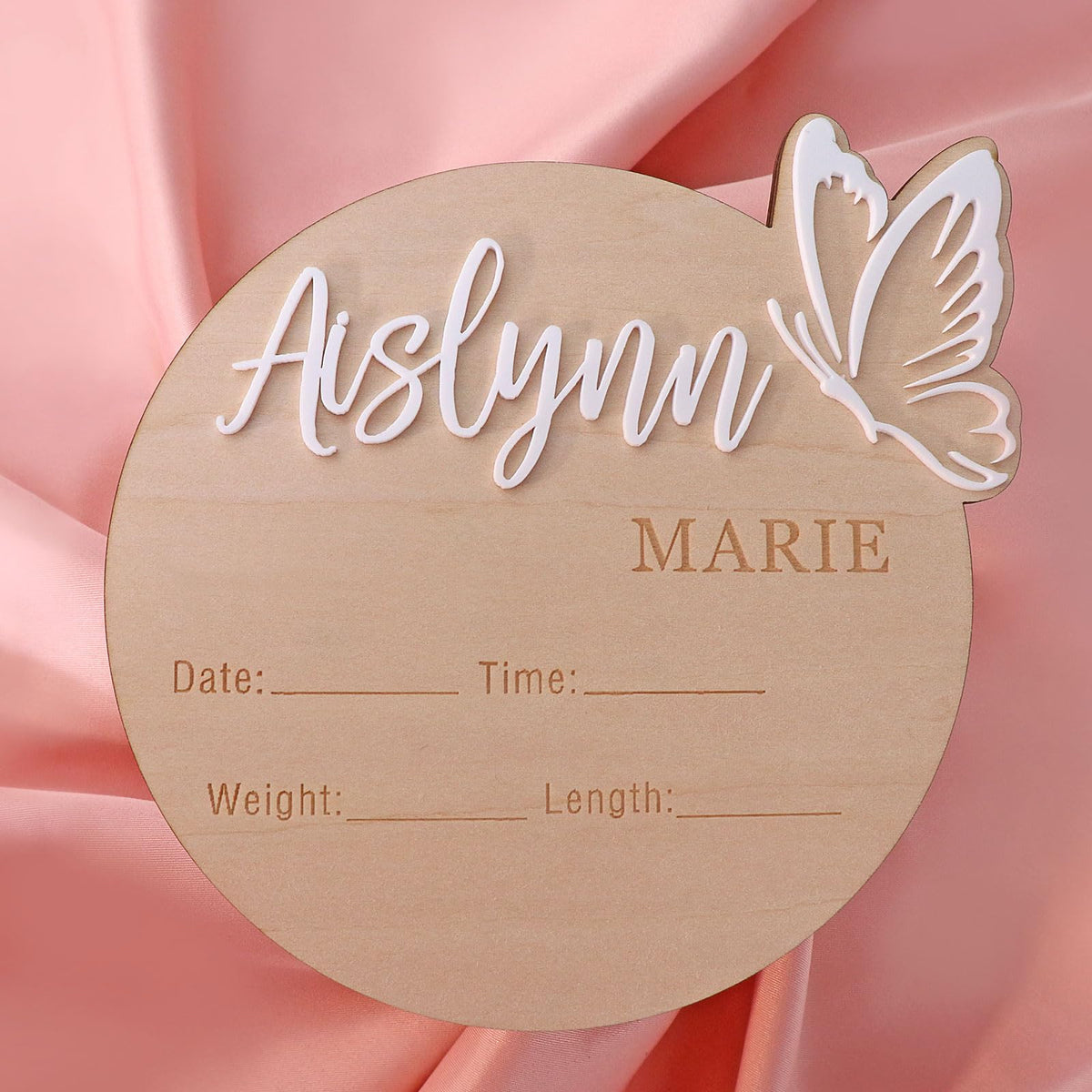Personalized Butterfly 3D Name Sign for Hospital,Custom Wooden Baby Name Announcement Sign And Footprint Sign for Photo Prop Baby Shower Nursery Gift HZGUEOSTB