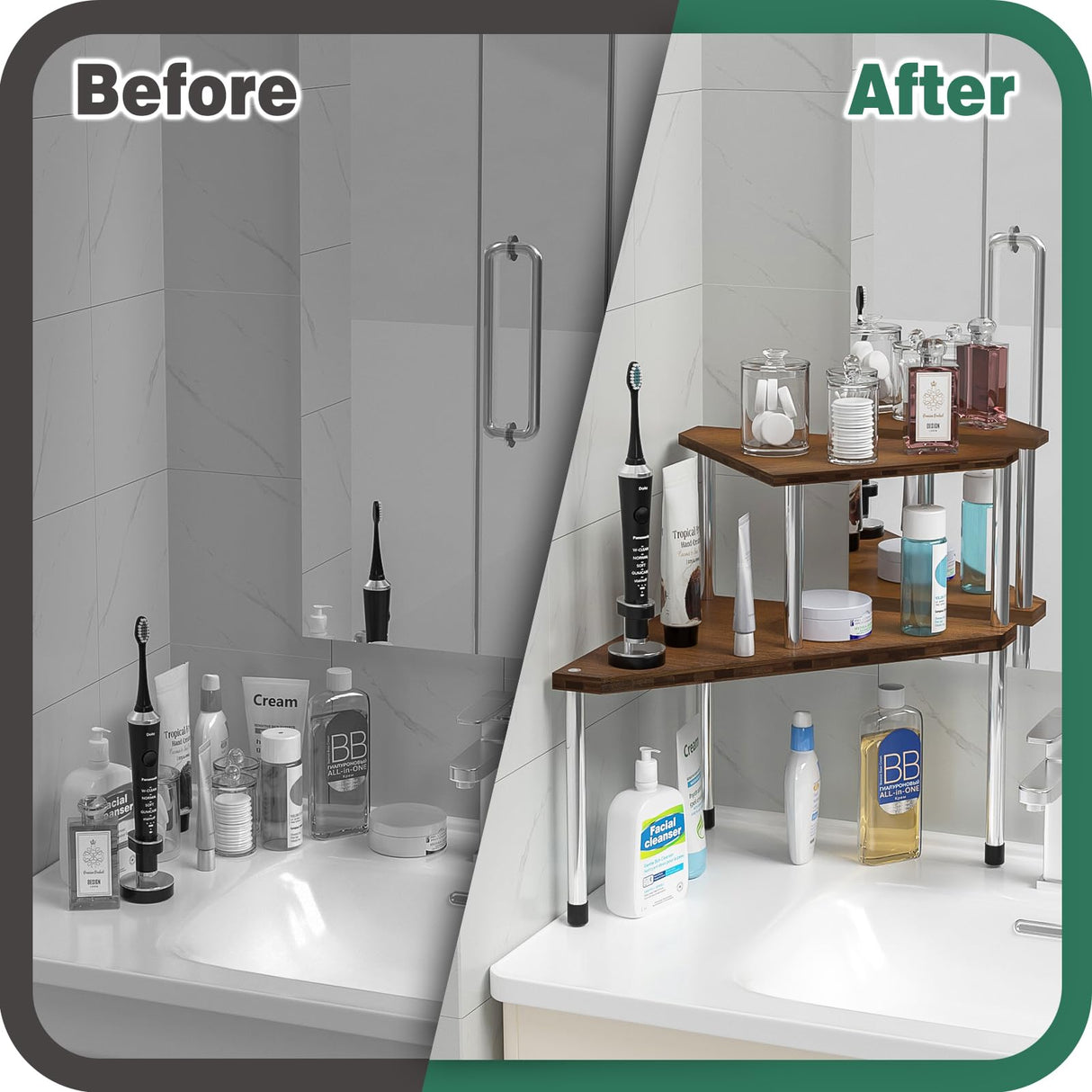 Weenson Bathroom Organizer Countertop, Bathroom Sink Organizer for Toiletries, Makeup, Skincare, Bamboo 2-Tier Kitchen Countertop Organizer for Spice Salt (Brwon) Weenson