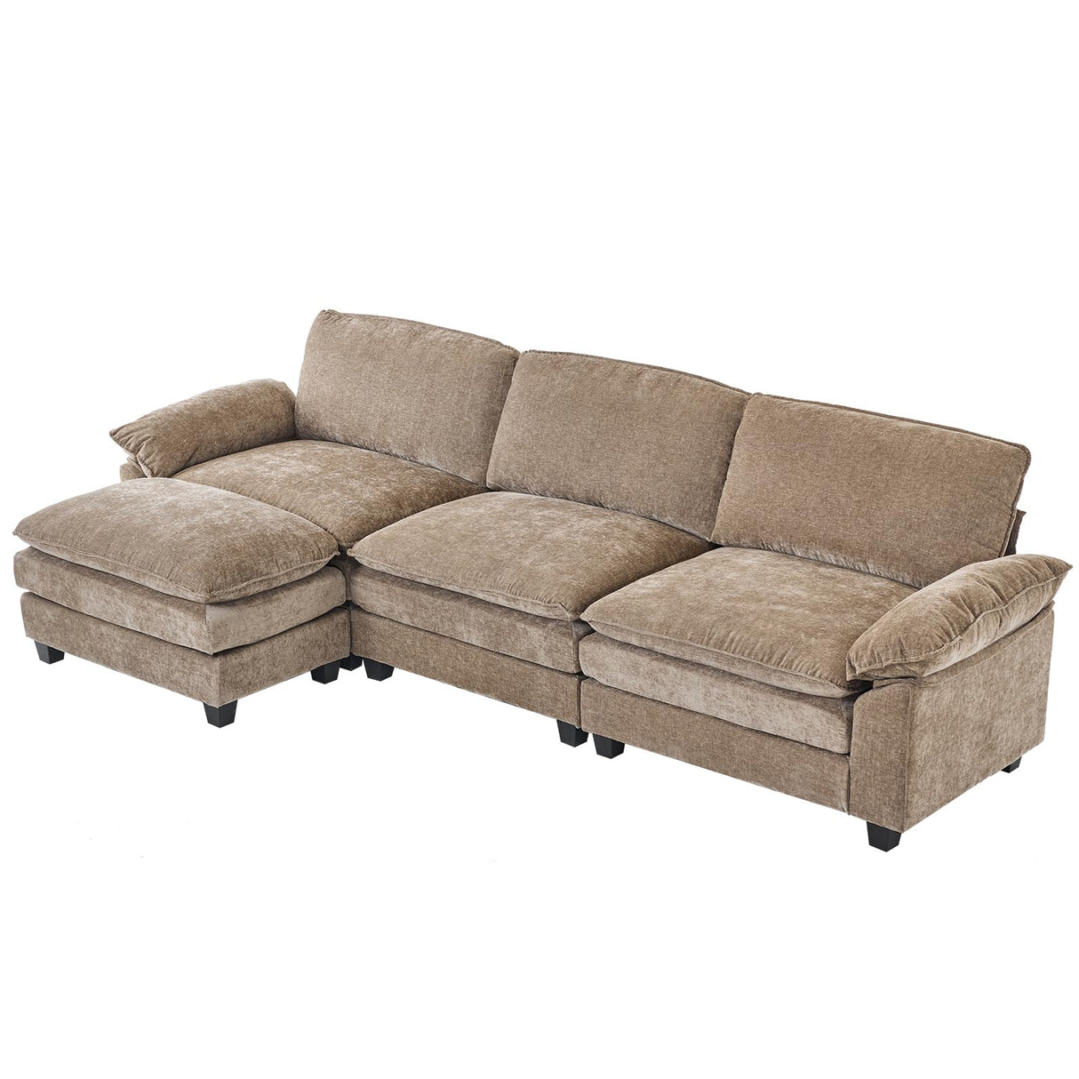 Karl home Chenille Modular Sectional Sofa 3 Seats with 1 Ottomans Sofa Couch L-Shaped Design, Comfy Upholstered Furniture for Living Room, Apartment, Studio, Office, Light Brown Karl home