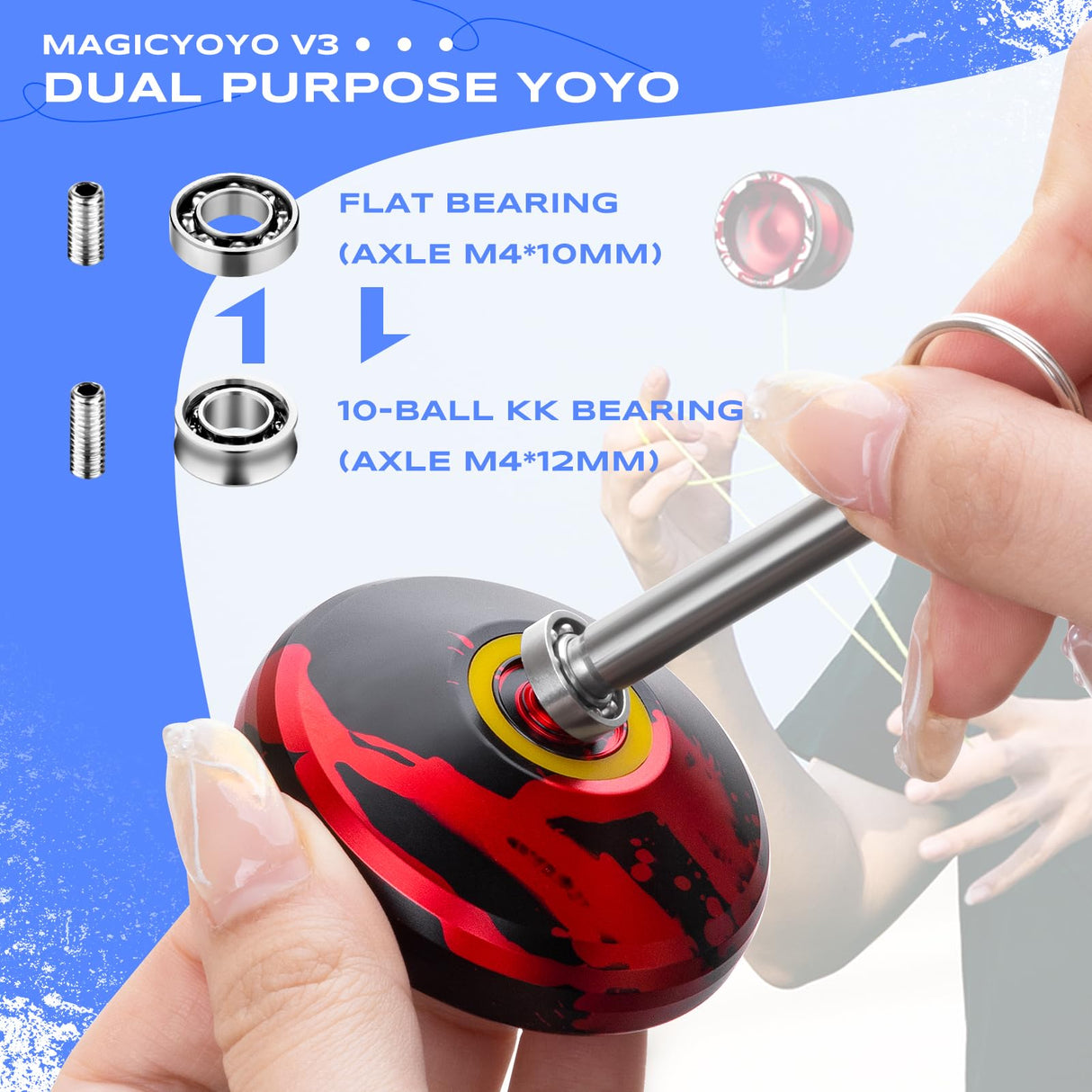 MAGICYOYO Professional Responsive Yoyo V3, Metal Yoyo for Kids Beginners Alloy Yoyo for Adults with KK Bearing + Bearing Removal Tool + Axle + Storage Bag + 12 Yoyo Strings (Black Red) MAGICYOYO