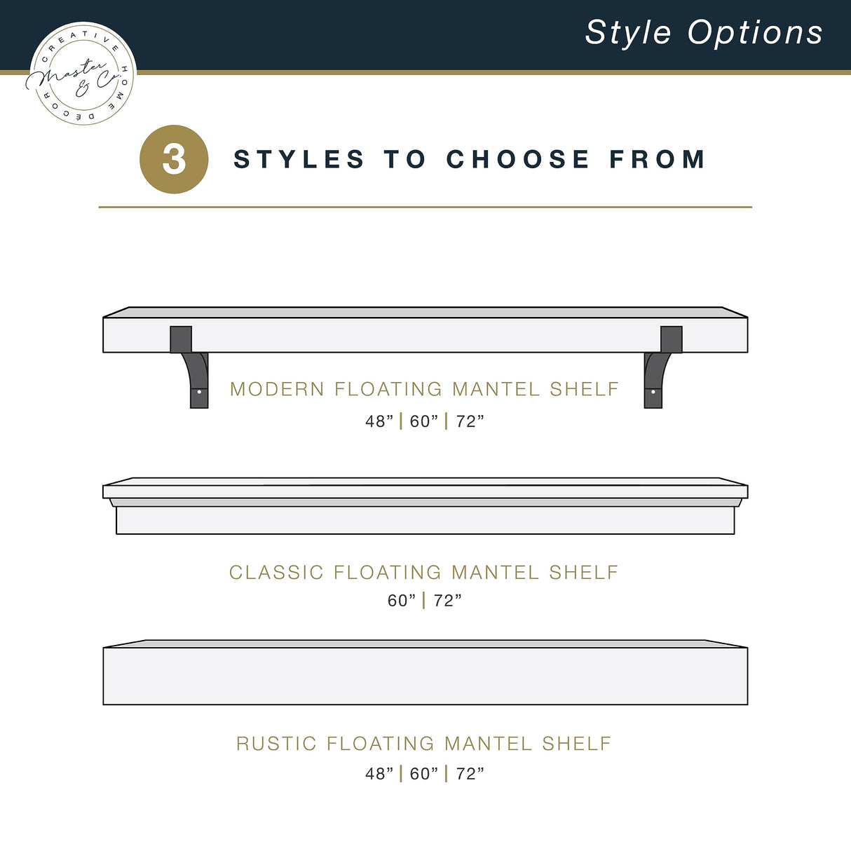 Master & Co. Modern Floating Fireplace Mantel with Black Metal Brackets, Long Floating Shelves for Wall Décor, 48 inches, Walnut Woodgrain MCS