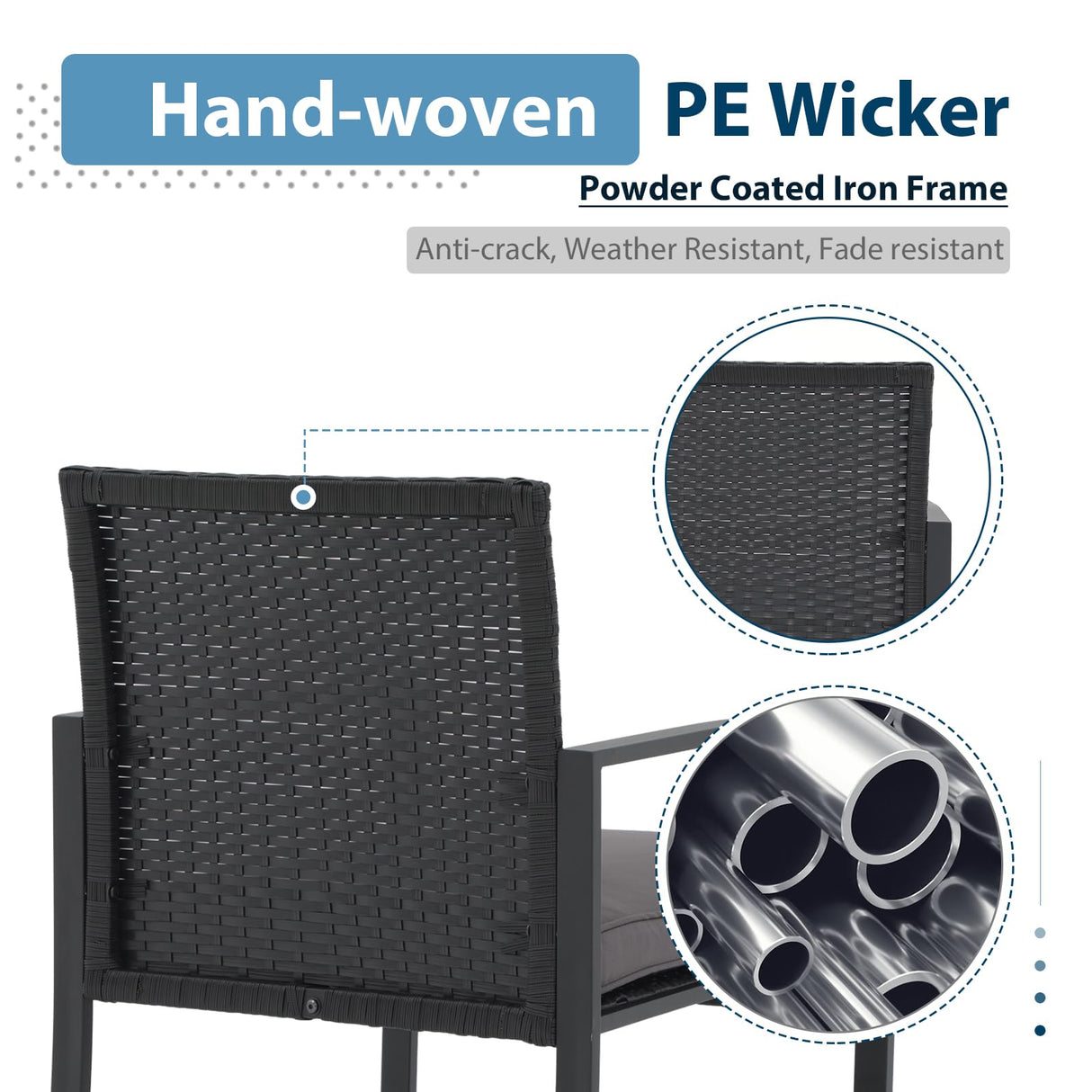 JOIVI 5 Pieces Patio Bistro Set, PE Wicker Outdoor Patio Furniture Set, Modern Rattan Patio Chairs with Table & Ottomans, Patio Conversation Sets for Balcony, Front Porch, Poolside, Gray Cushion JOIVI