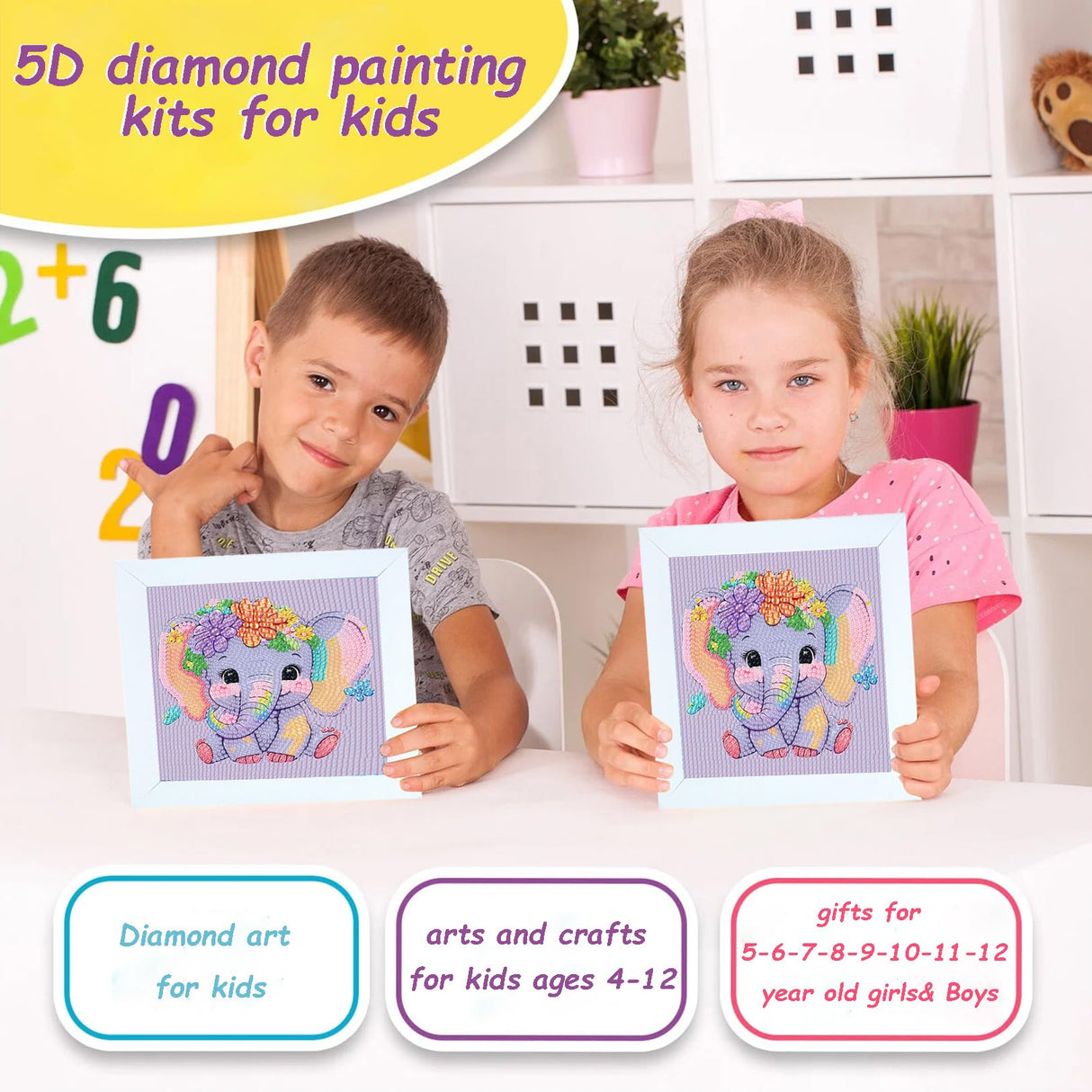 5D Cartoon Diamond Painting Kit for Kids with Frame,DIY Anime Diamond Art Kit for Children Beginner,Cute Full Drill Diamond Dot Big Gem Art Kits,Home Wall Decoration 6X6 inch Acelii