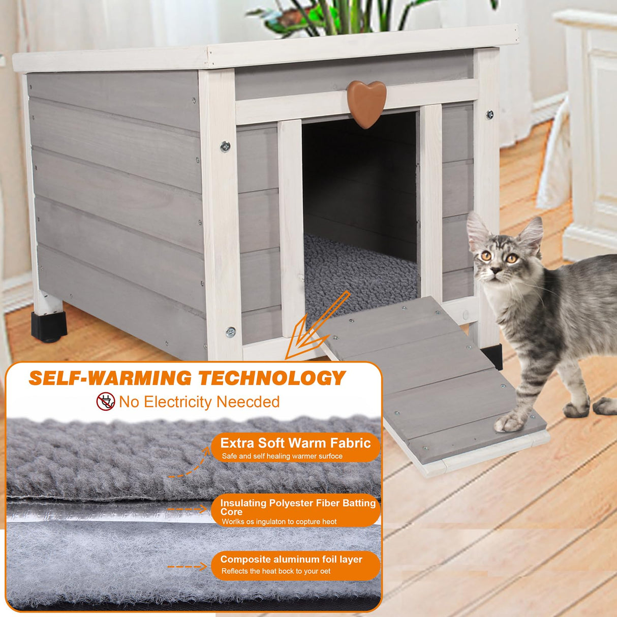 Rockever Outdoor Cat House,Outdoor cat Houses for Feral Cats Weatherproof Rabbit Hutch Small, Wooden Small Pet House and Habitats (Modern, Grey-with Mat) Rockever