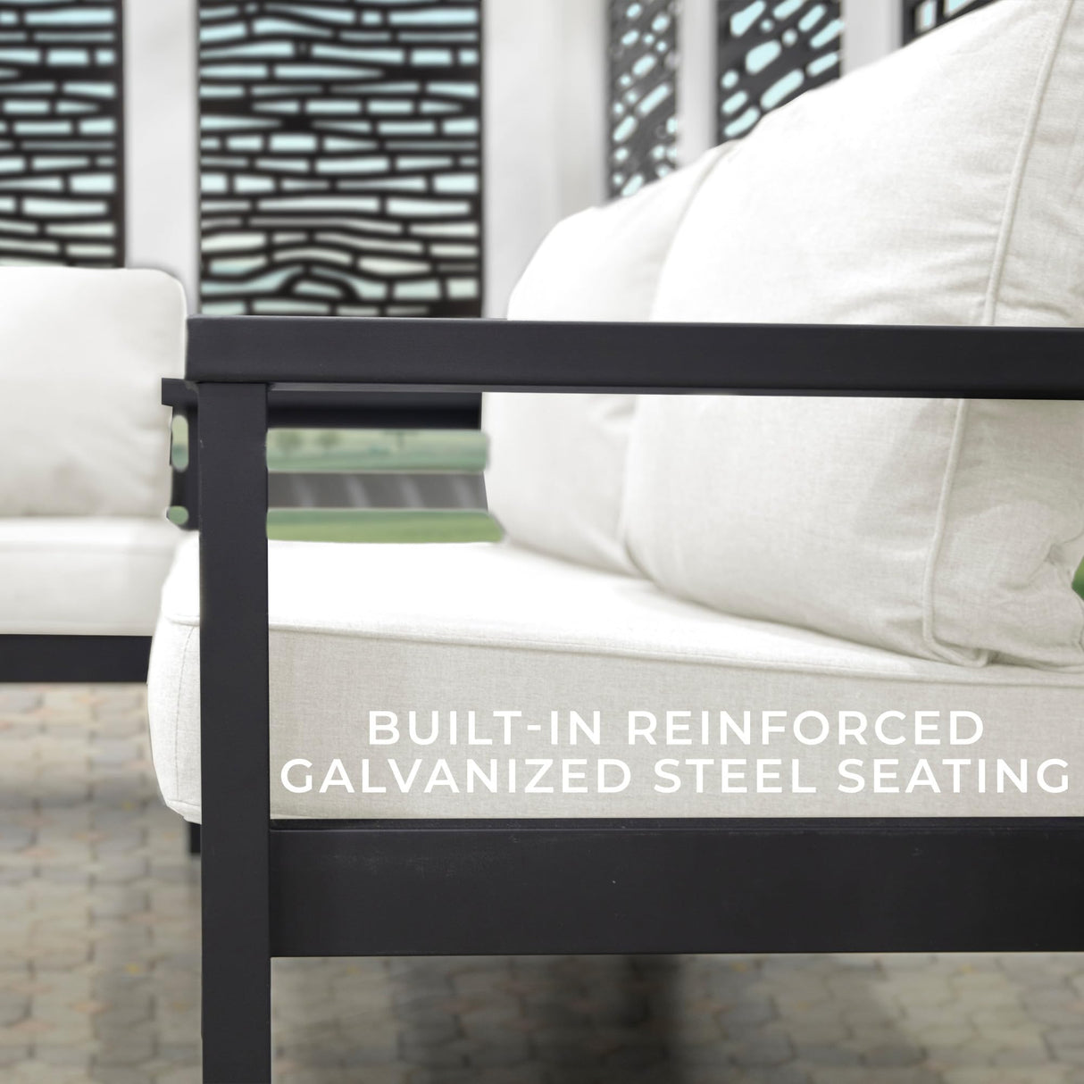 Backyard Discovery Ridgedale Modern Steel Cabana Pergola with Conversation Seating in Pumice Backyard Discovery