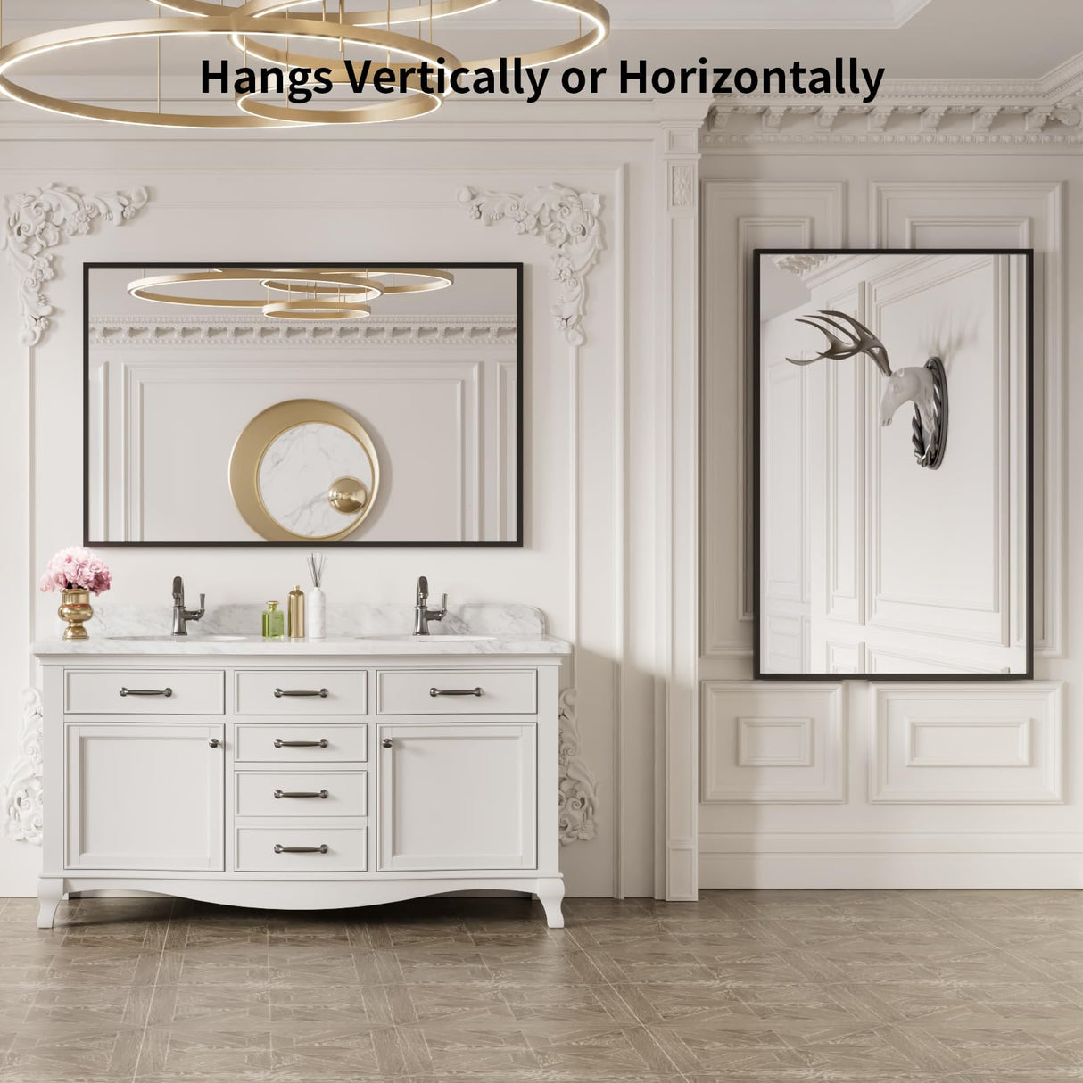 LOAAO 55"X36" Black Rectangle Bathroom Mirror Wall, Matte Black Aluminum Alloy Frame, Tempered Glass, Hangs Vertically or Horizontally, Easy to Install LOAAO