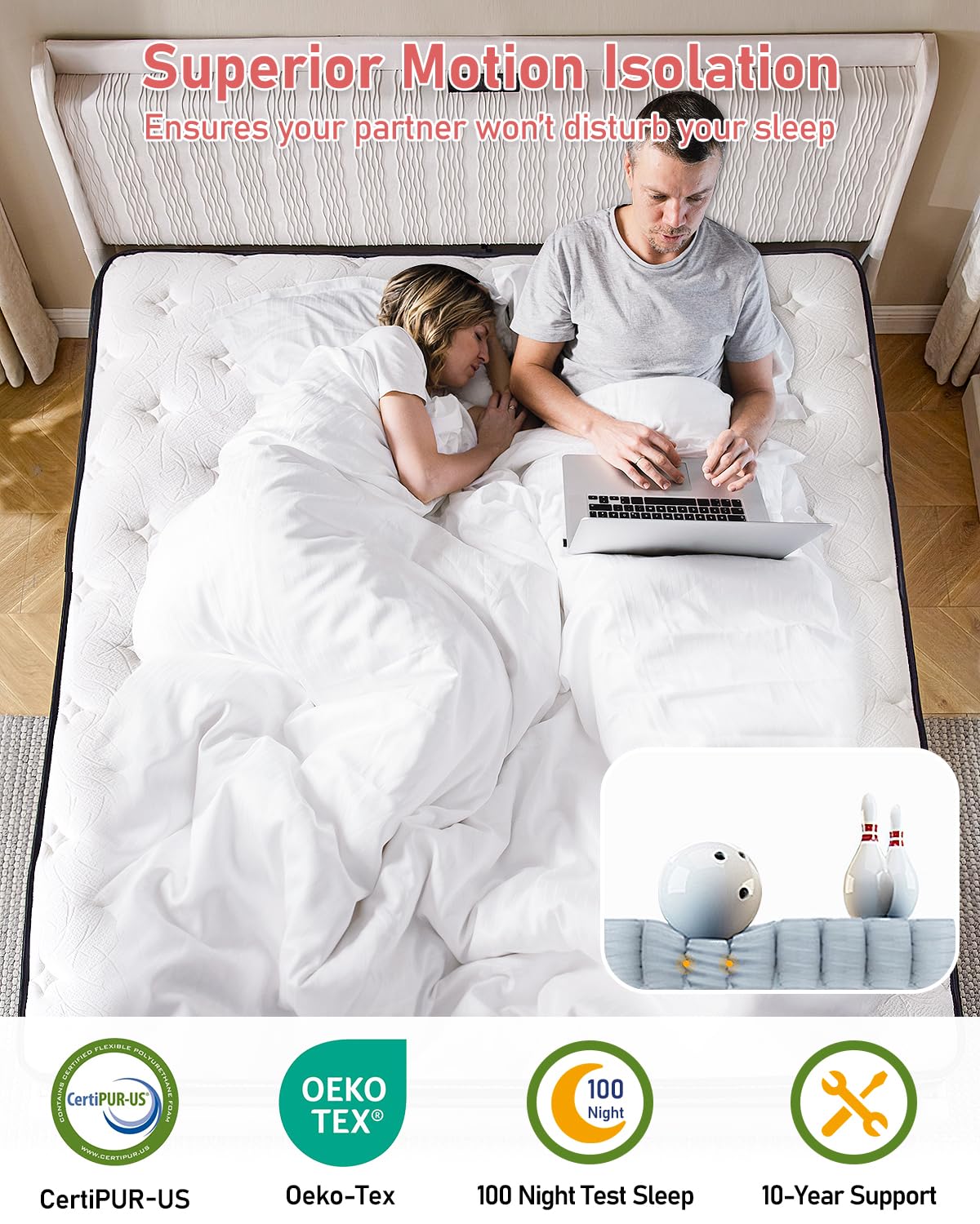 Queen Mattress, 14 Inch Hybrid Queen Size Mattress in a Box with Gel Memory Foam, Pocket Springs for Motion Isolation, Zoned Back & Lumbar Support, Medium Firm, CertiPUR-US Certified, 100-Night Trial LegacyAmerhome