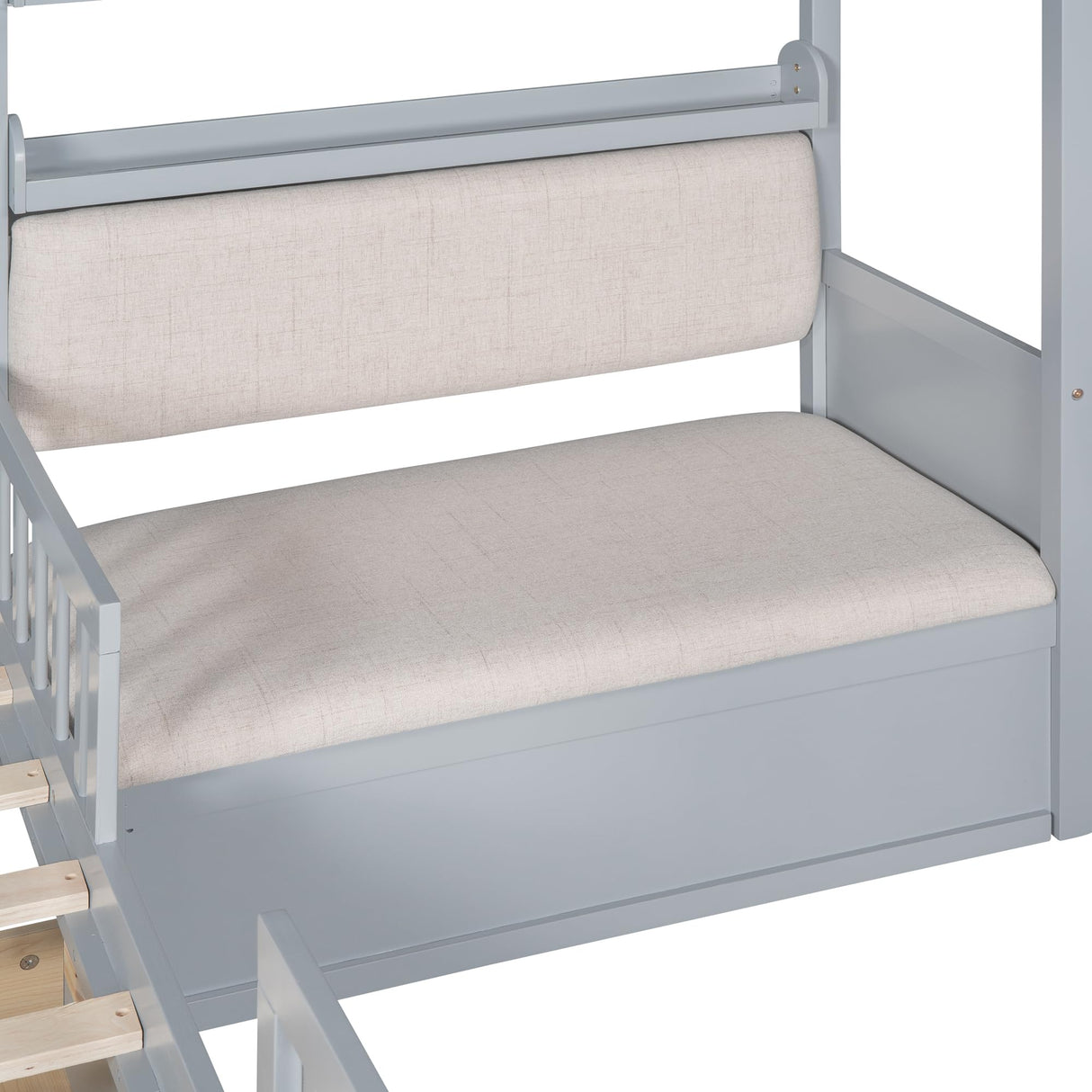 Kids Twin House Bed Frame with Upholstered Sofa and Storage Drawers in Grey Bellemave