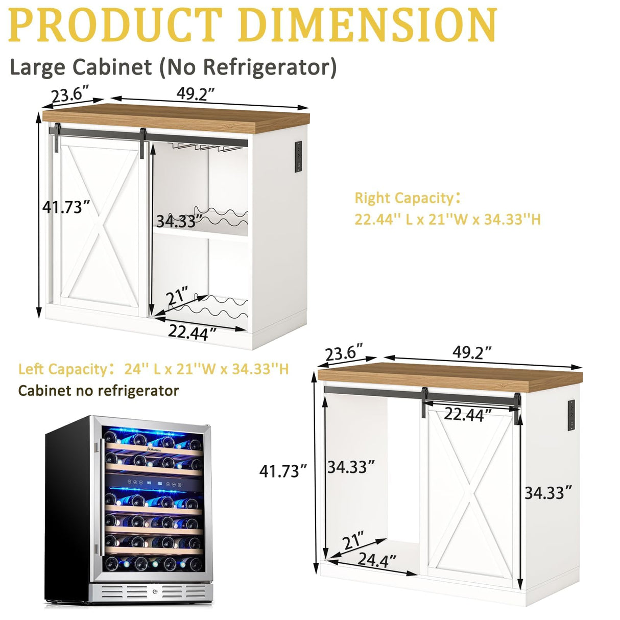 JassmiPkwy Coffee Bar Cabinet with Fridge Space, Farmhouse Wine Cabinet with Rack, Power Outlet for Kitchen Dining Room Living Room, White JassmiPkwy
