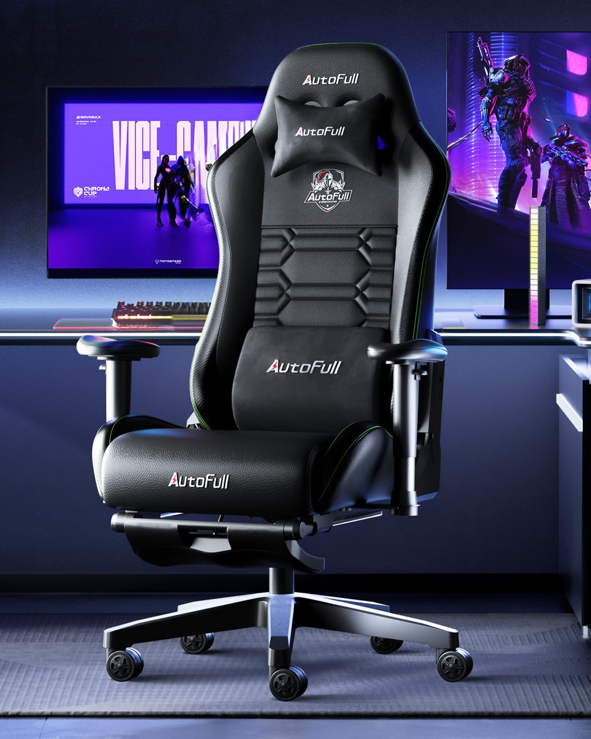 AutoFull Gaming Chair, Racing Style Gaming Chair with Velvet Material Ergonomic Lumbar Support,Adjustable High Back PU Leather PC Chair,Dark AutoFull
