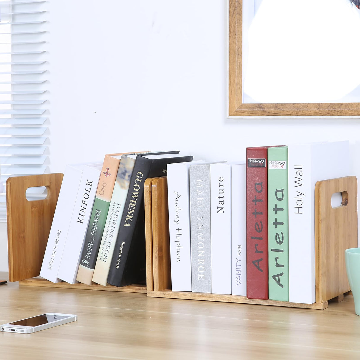 Expandable Bamboo Desktop Bookshelf Organizer by Jaycomey - Stylish and Versatile Book Rack for Home and Office Jaycomey