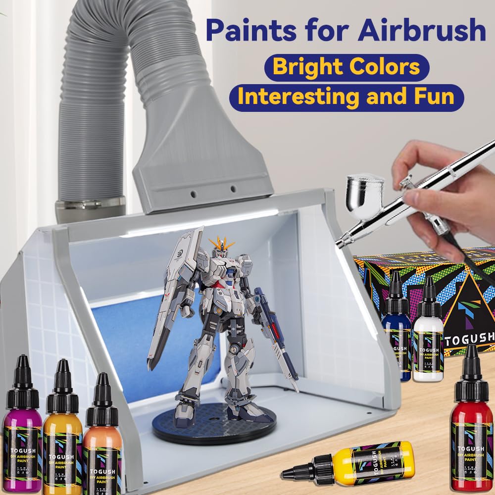 T TOGUSH Airbrush Acrylic Paint Set 28 Colors Non Toxic Water Based Paints 30ml/1.07oz for Canvas Glass Wood Matte Quick Drying Ready to Spray for Hobby Miniature Model T TOGUSH