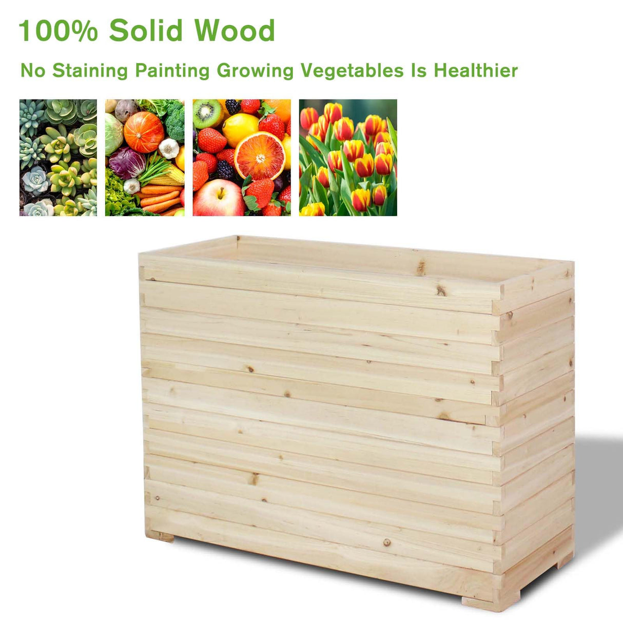 TRUEAURA Wood Raised Garden Bed, Rectangular Planter Box Outdoor Large Tall Trough 39"x28"x15" Flower Planters Boxes with Bottom for Plants Herb Patio Porch Balcony Privacy Screen TRUEAURA