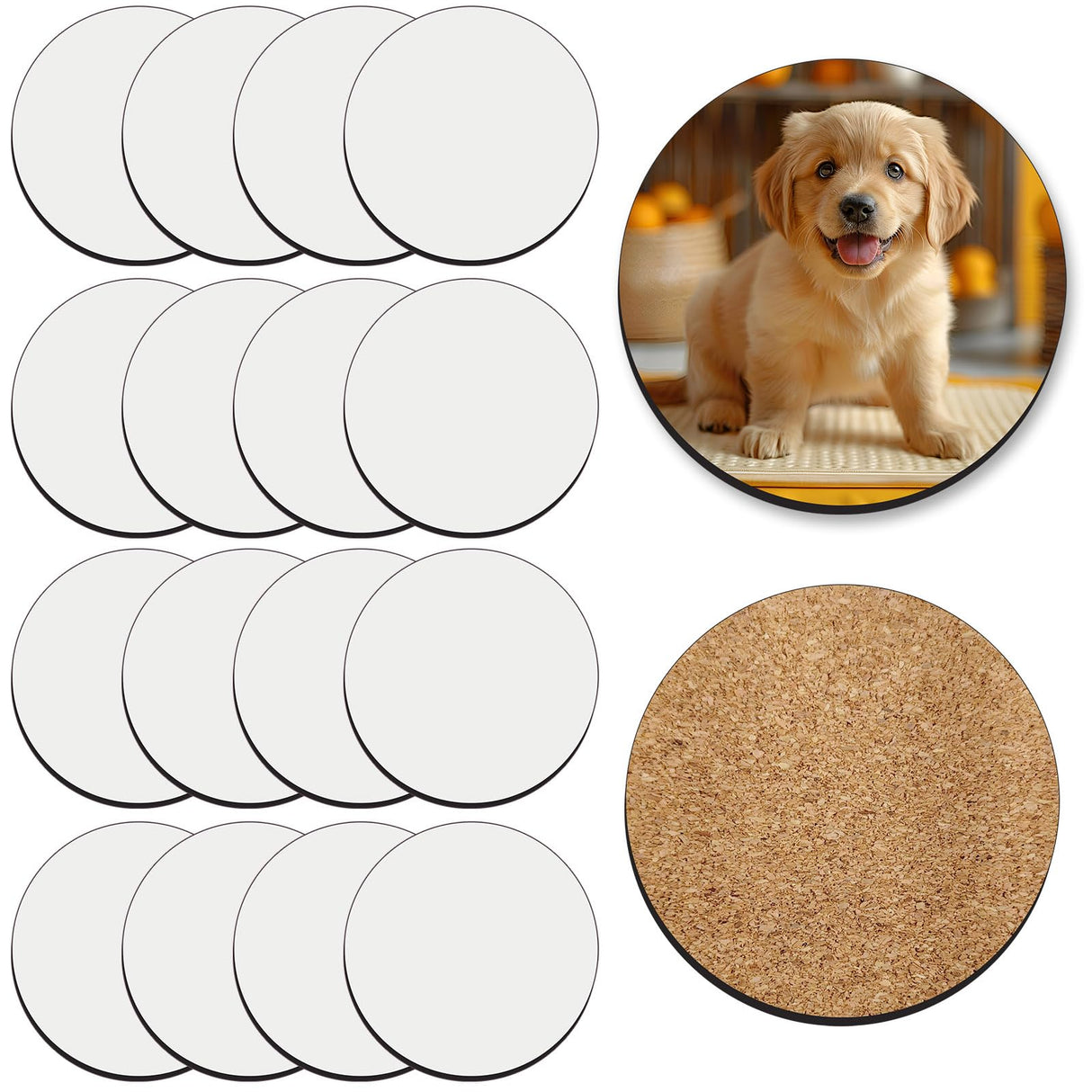 12 Pcs Sublimation Round Coaster Blanks Products Bulk MDF Sublimation Coasters Blanks with Cork Back Hardboard Cork Coasters Blanks MDF Sublimation Cork Coasters 3.86x3.86 Inch AiDiYGECO