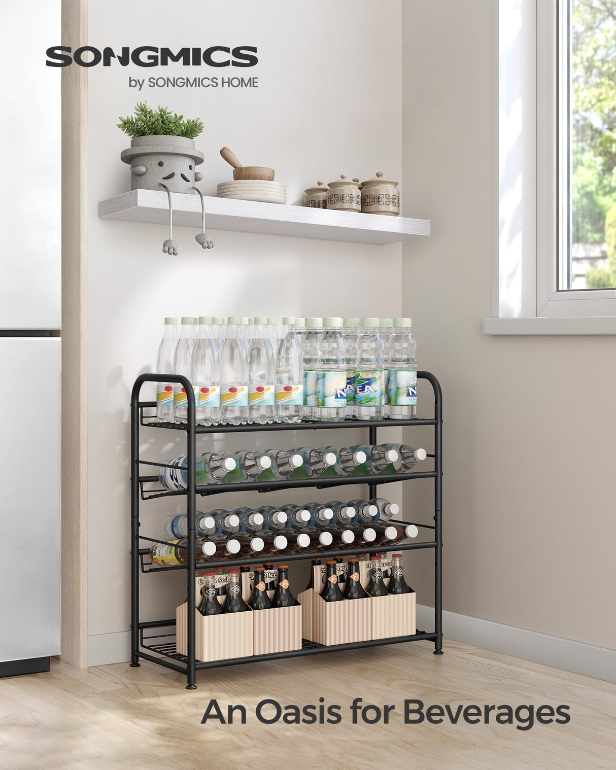 SONGMICS Shoe Rack, 4 Tier Shoe Organizer for Closet, Holds up to 16 Pairs of Shoes, Shoe Rack for Front Door Entrance, Metal Shoe Shelf with Adjustable Tilt Angle, for Entryway, Garage, Black SONGMICS