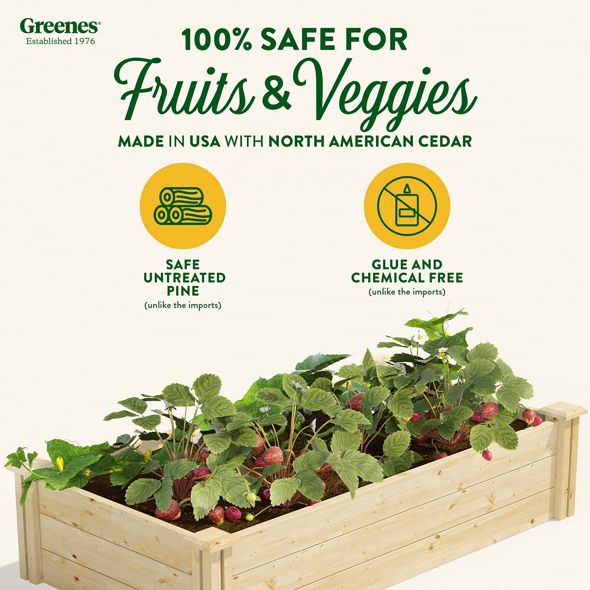 Greenes Fence Original Pine Raised Garden Bed, 2' x 4' x 10.5" - Made in USA with American Pine Greenes Fence