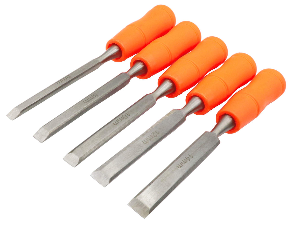 LBY 5 Sizes Wood Chisel Set, 6/8/10/12/14mm(.24''/.31''/.39''/.47'') Woodworking and Carving Chisels Assortment Kit LBY