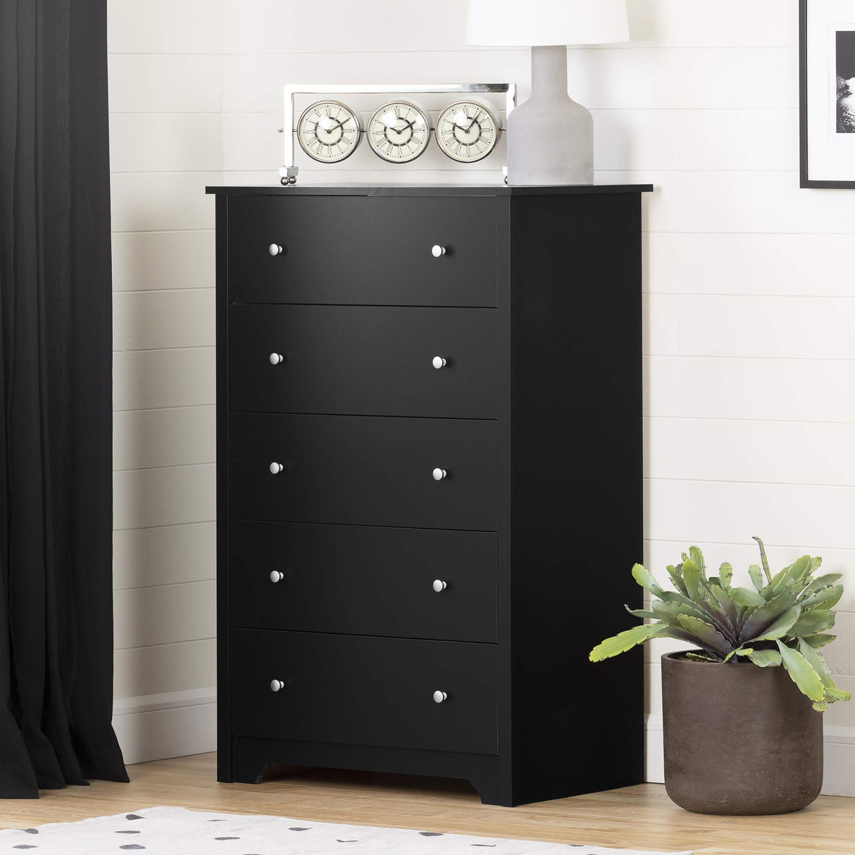 South Shore Vito Collection 5-Drawer Dresser, Black with Matte Nickel Handles, Pure Black South Shore